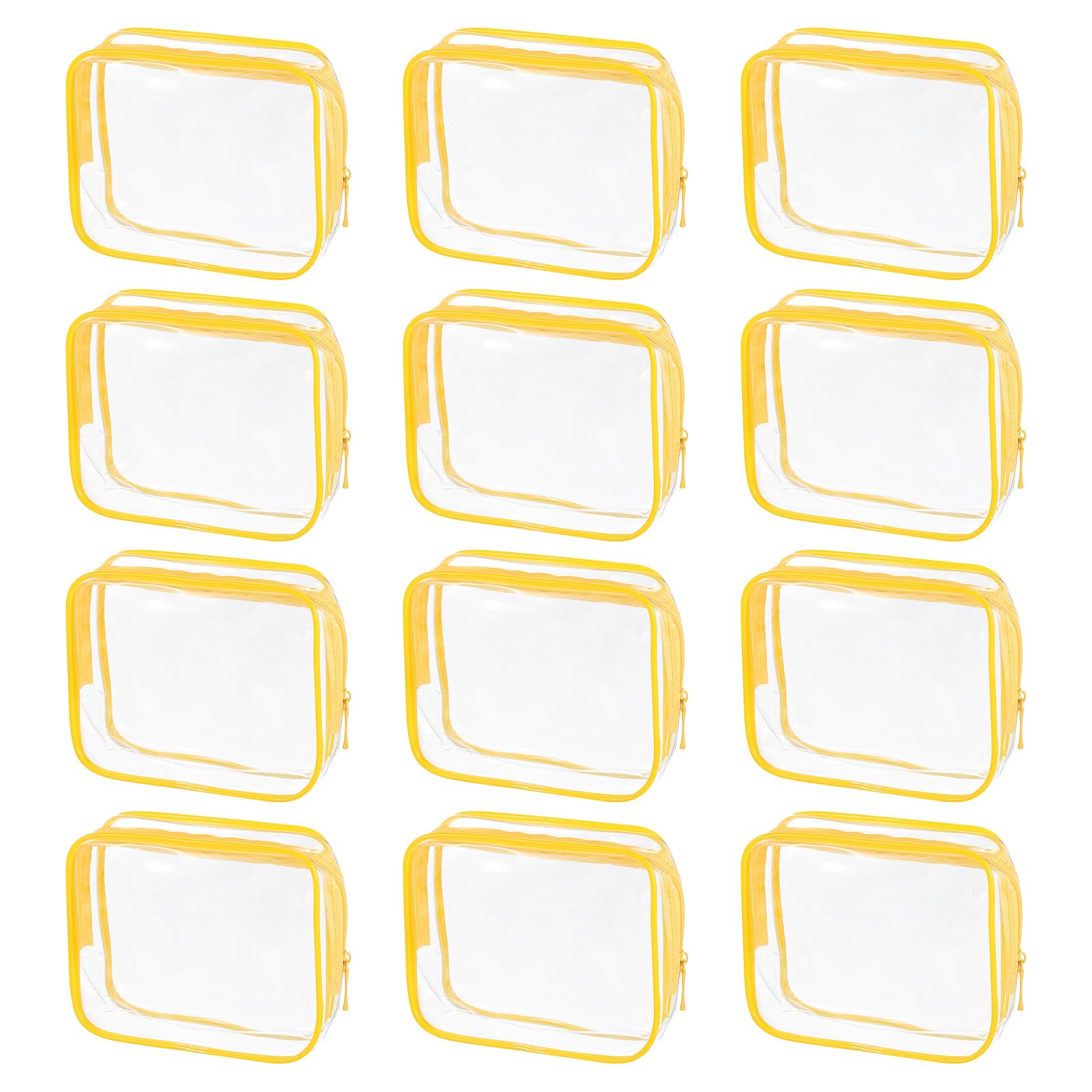 uxcell Clear Toiletry Bag, 12 Pcs PVC Transparent Makeup Bag for Women Man, Cosmetic Pouch Bags with Zipper for Travel Makeup Organizer Pouch, Yellow(