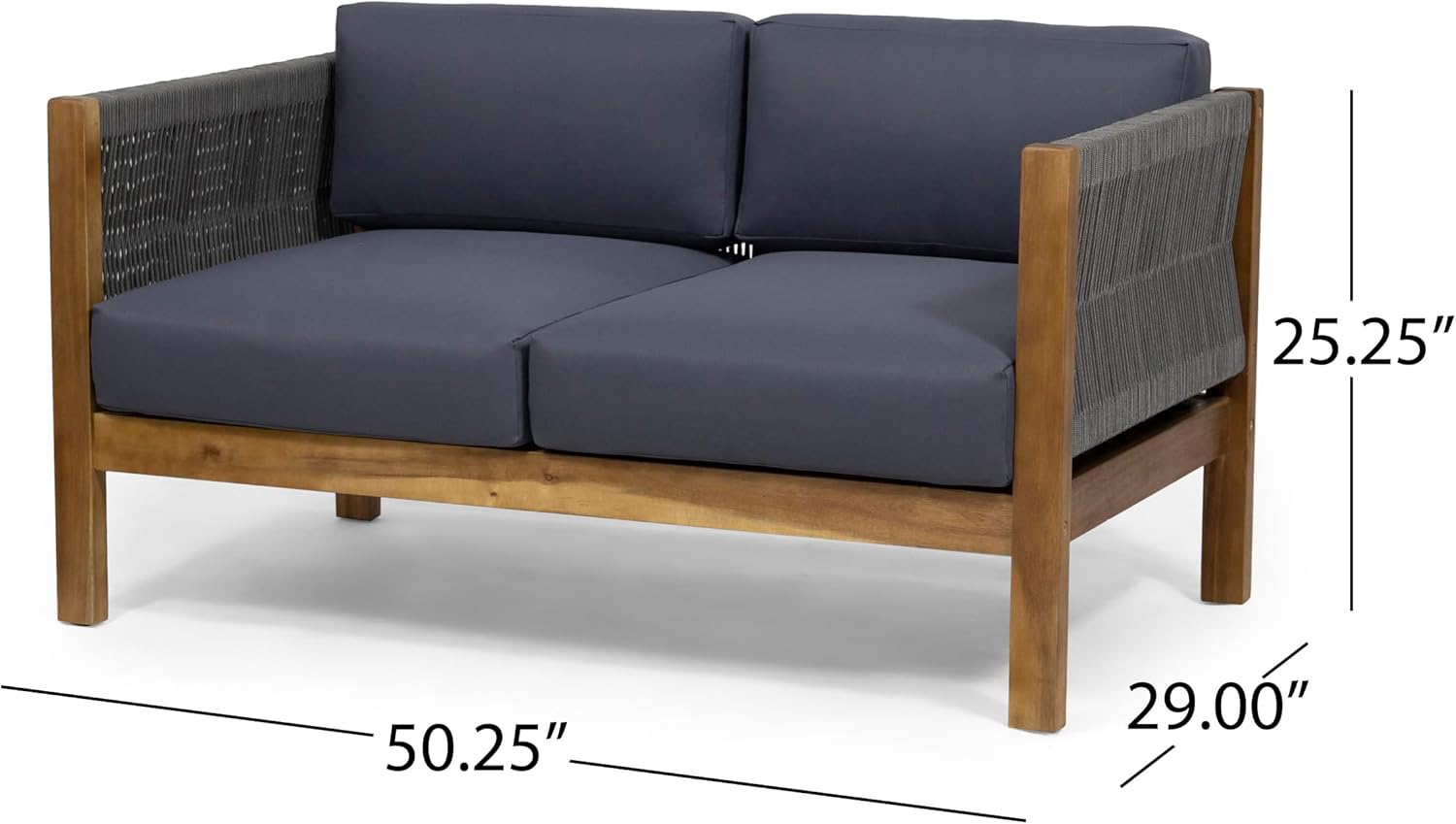 Minimalistic Patio Loveseat and Coffee Table Set with Cushion, Acacia Wood Frame for Garden Backyard Porch Poolside Outdoor Furniture