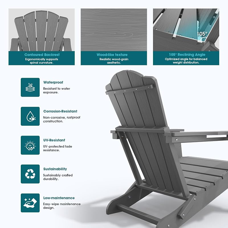 THOEOE Folding Adirondack Chair, All-Weather Fire Pit Chair with Cup Holder image 6