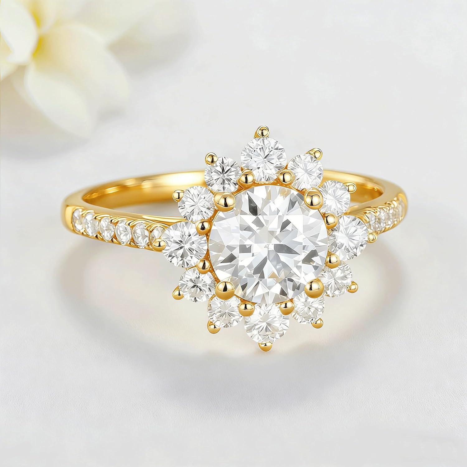 Round Cut Engagement Ring for Women 14k Gold Plated 925 Sterling Silver 1CT/2CT/3CT Round Cubic Zirconia Wedding Promise Anniversary Jewelry for Lover Wife Size 5-9