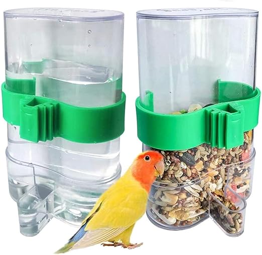 Bird Water Dispenser Parrot Water Feeder Bird Seed Container for Cage Parakeet Waterer Cockatiel Cage Accessories Automatic Feeding for Finch Lovebird Canary Small Birds(2Pcs)