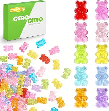 200pcs Mixed Color Gummy Bear Beads Transparent Acrylic Bear Charms for DIY Crafts Bracelets Necklaces Earrings Jewelry Making Supplies Fun Crafting Accessories