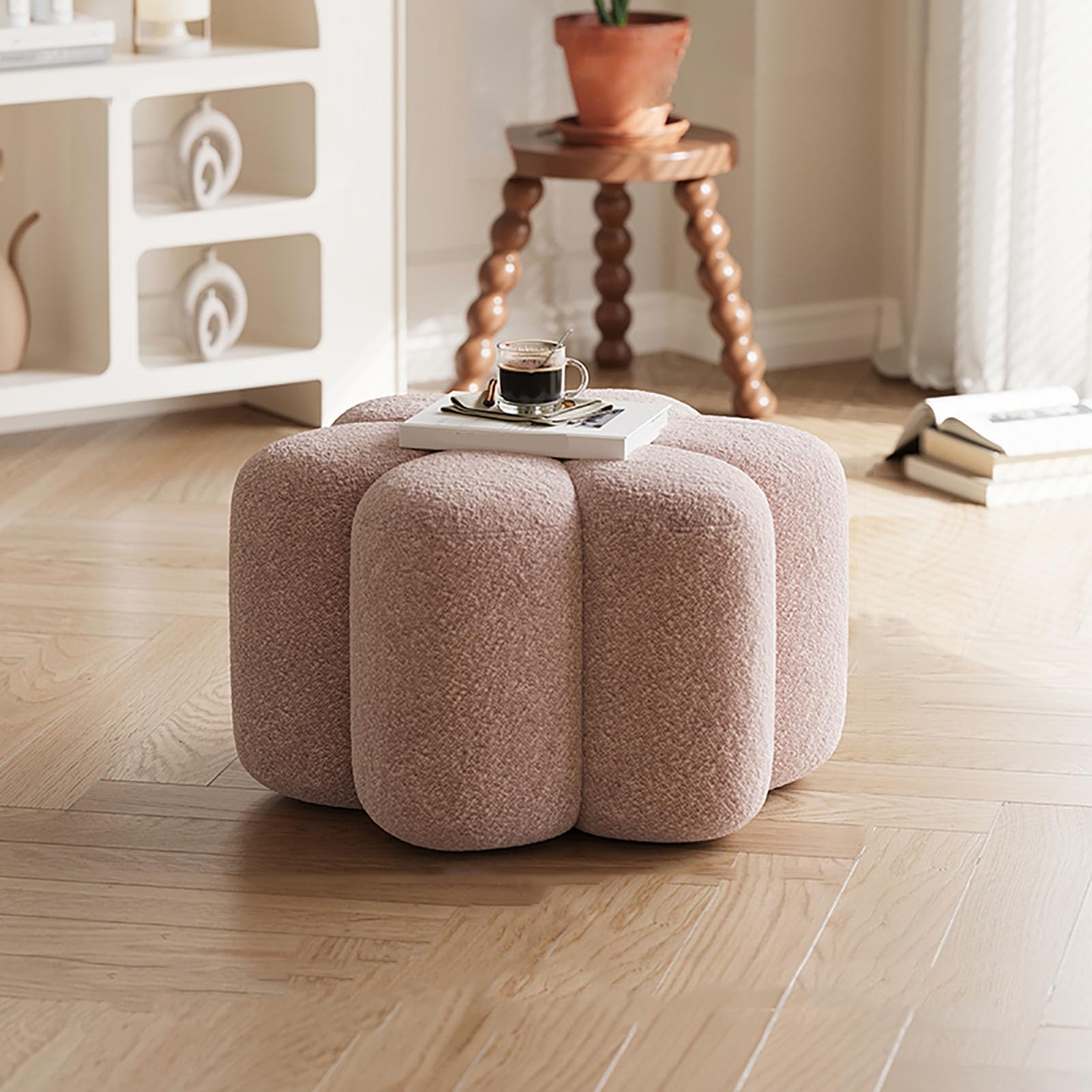 GYEQXKT Ottoman Footstool, Petal-Shaped Upholstered Pouf for Living Room and Bedroom, Versatile Flower Footrest and Shoe Bench