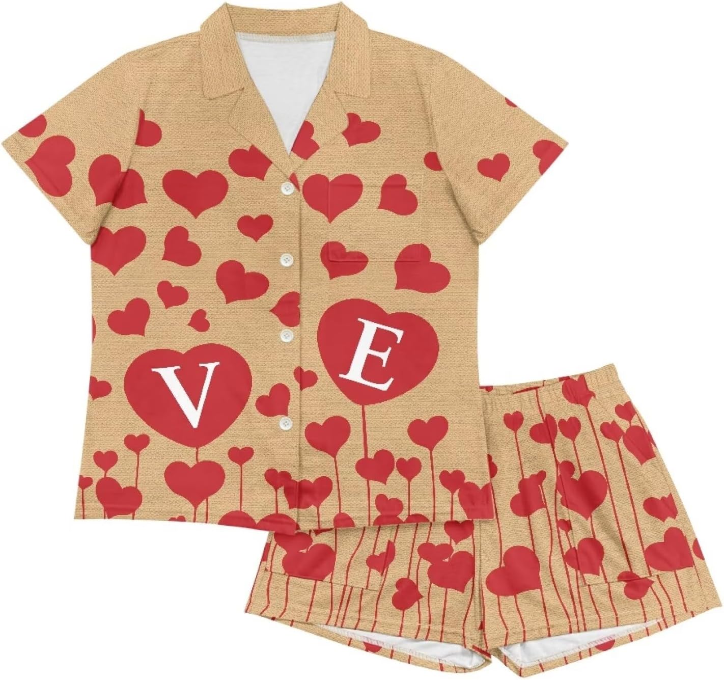 Valentine Pajamas for Women 3D Print Pink Rose Pattern Button Down Pajamas Pants Women Two-Piece