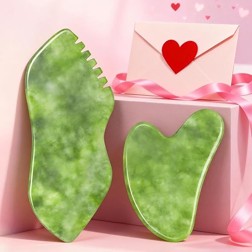 airogym Juego de 2 piezas de piedra de jade Gua Sha, masajeador facial de jade, masajeador de drenaje linfático corporal, herramienta de escultura