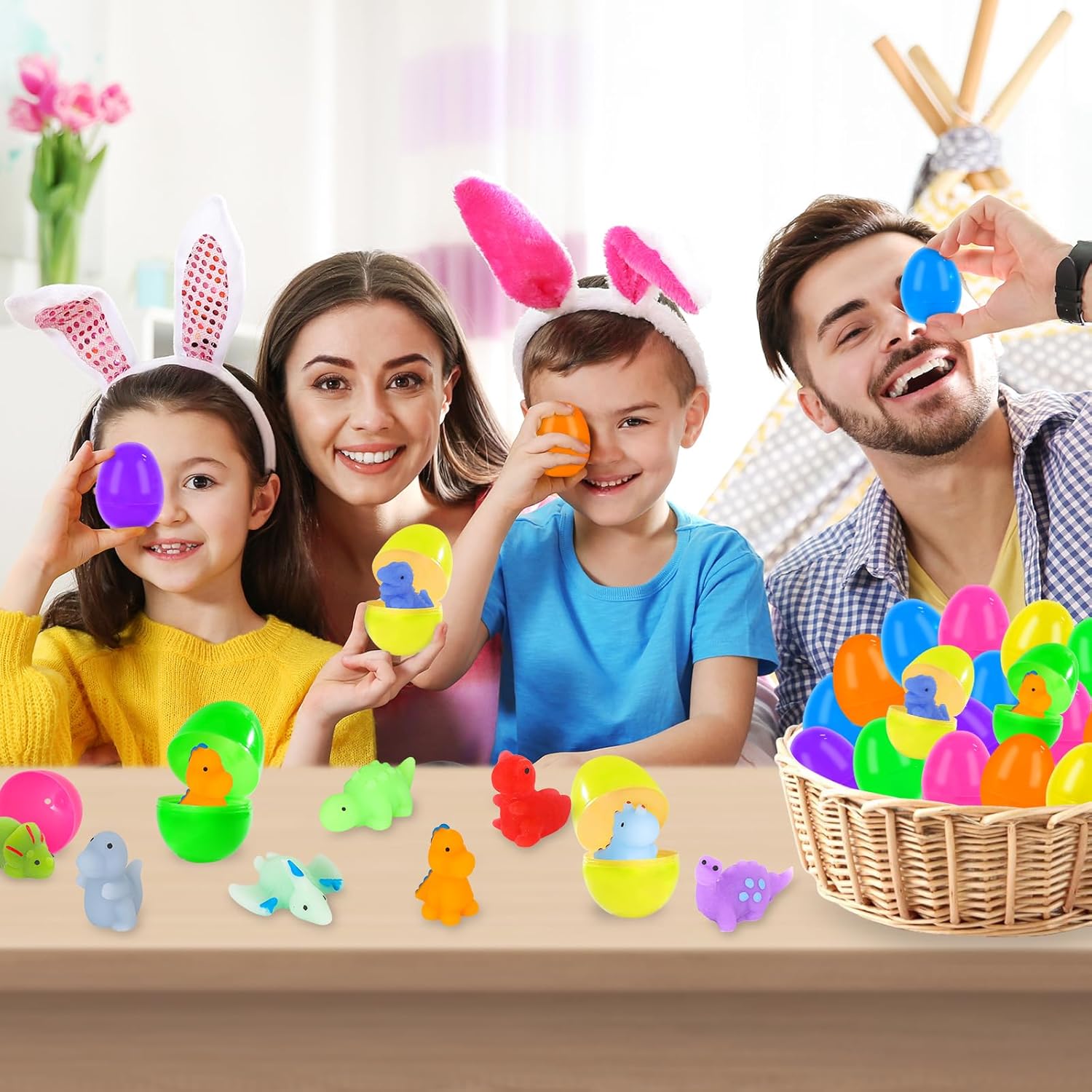 24 Pack Prefilled Easter Eggs with Squishy Dinosaur Toys inside for Kids, Easter Basket Stuffers Fillers Mochi Stress Relief Toys for Easter Hunt, Party Favor, Easter Gifts, Classroom Prizes