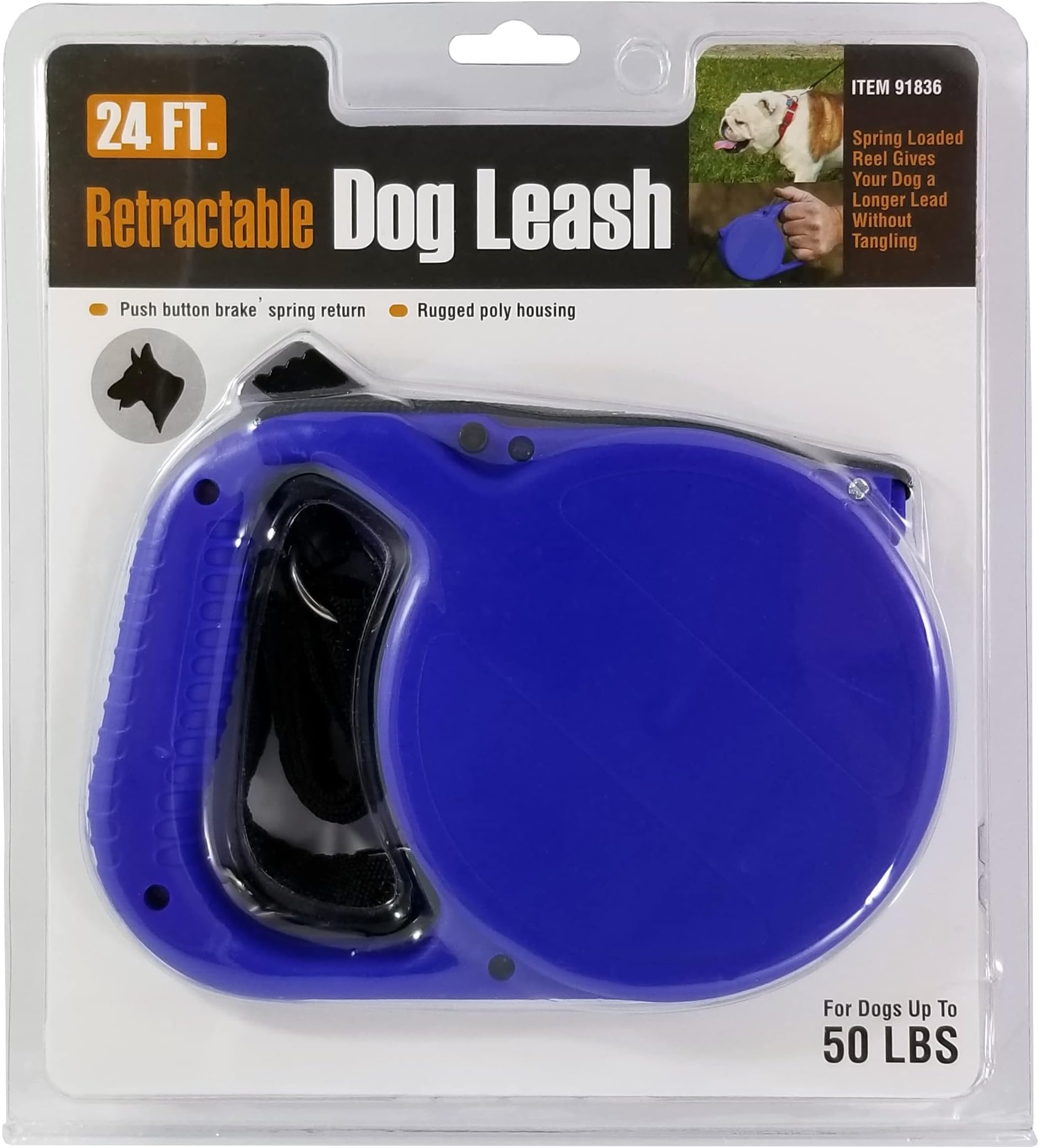 24 Foot Spring Loaded Retractable Reel Dog Leash