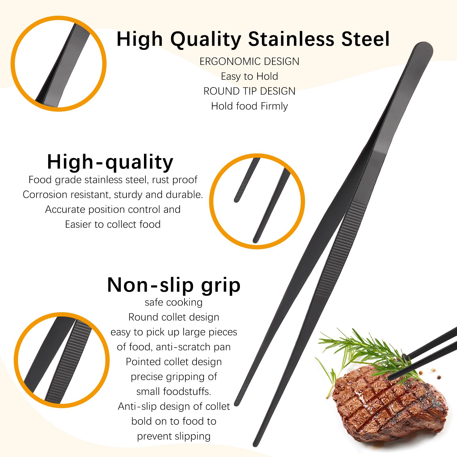 Set 2 Pinze Da Chef 30.5 Cm In Acciaio Inossidabile - Professionali Per Cucina, Barbecue, Carne E Forno - Foto 8