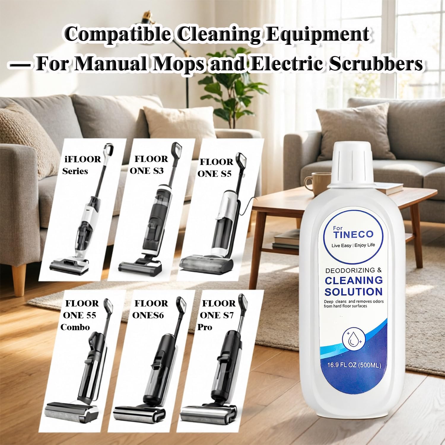 Floor Cleaning Solution 1L (16.9 Fl Oz × 2 Pack), Compatible with Tineco i5/i6 Stretch FLOOR ONE S5/S6/S7/S9, S6/S7/S9 Master & Breeze Series Wet Dry Vacuum