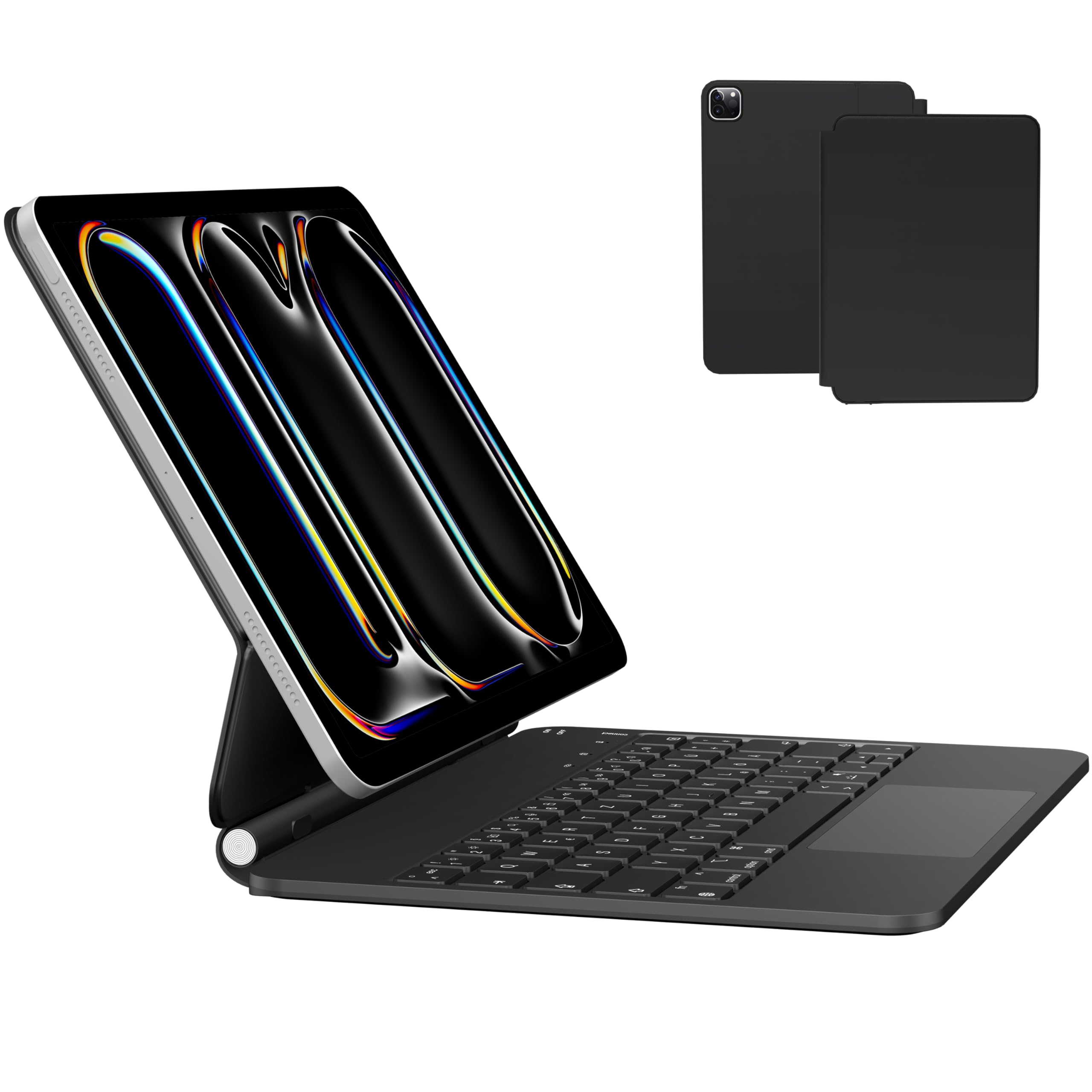Keyboard Case for iPad Pro 11 inch (M5/M4 2025/2024) - QWERTZ German Magic Keyboard with Backlit Trackpad, Function Keys, Magnetic Case, Black&Gray