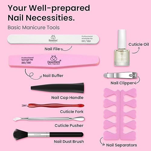 Miniatura 5 de Beetles - Kit de iniciación de esmalte de uñas de gel con purpurina blanca estilo francés con lámpara LED luz UV de 48 W, gel base y capa superior