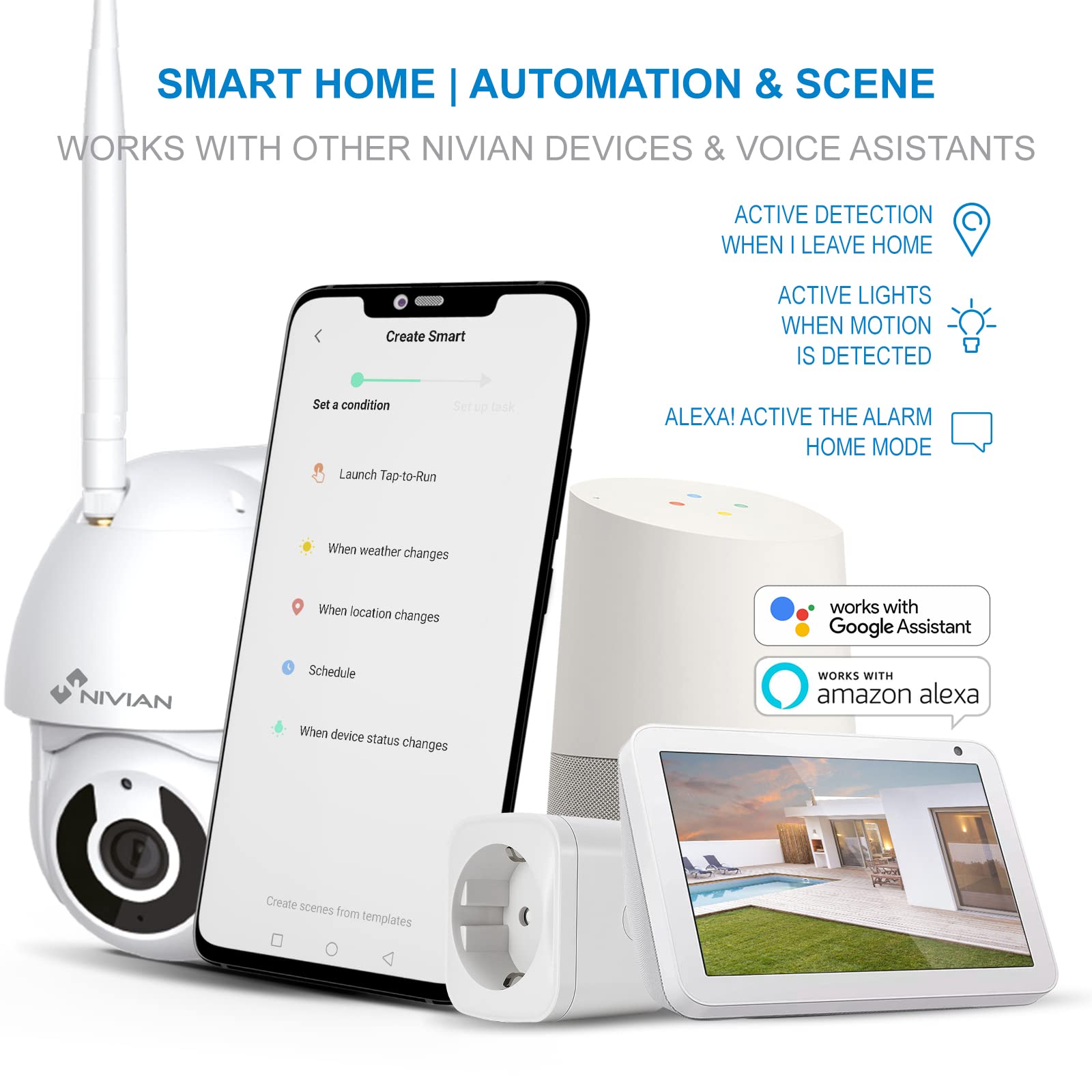 Nivian-Kamera PTZ Wifi 2.4Ghz-2K-360° zdalnego ruchu z funkcją Autotracking i wykrywania człowieka-Night Vision 10m-kompatybilny z Alexa i Google Home–Pilot z APP Tuya