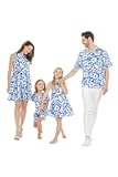 Matchable Family Hawaiian Luau Men Women Girl Boy Clothes in Classic Vintage Hibiscus Blue