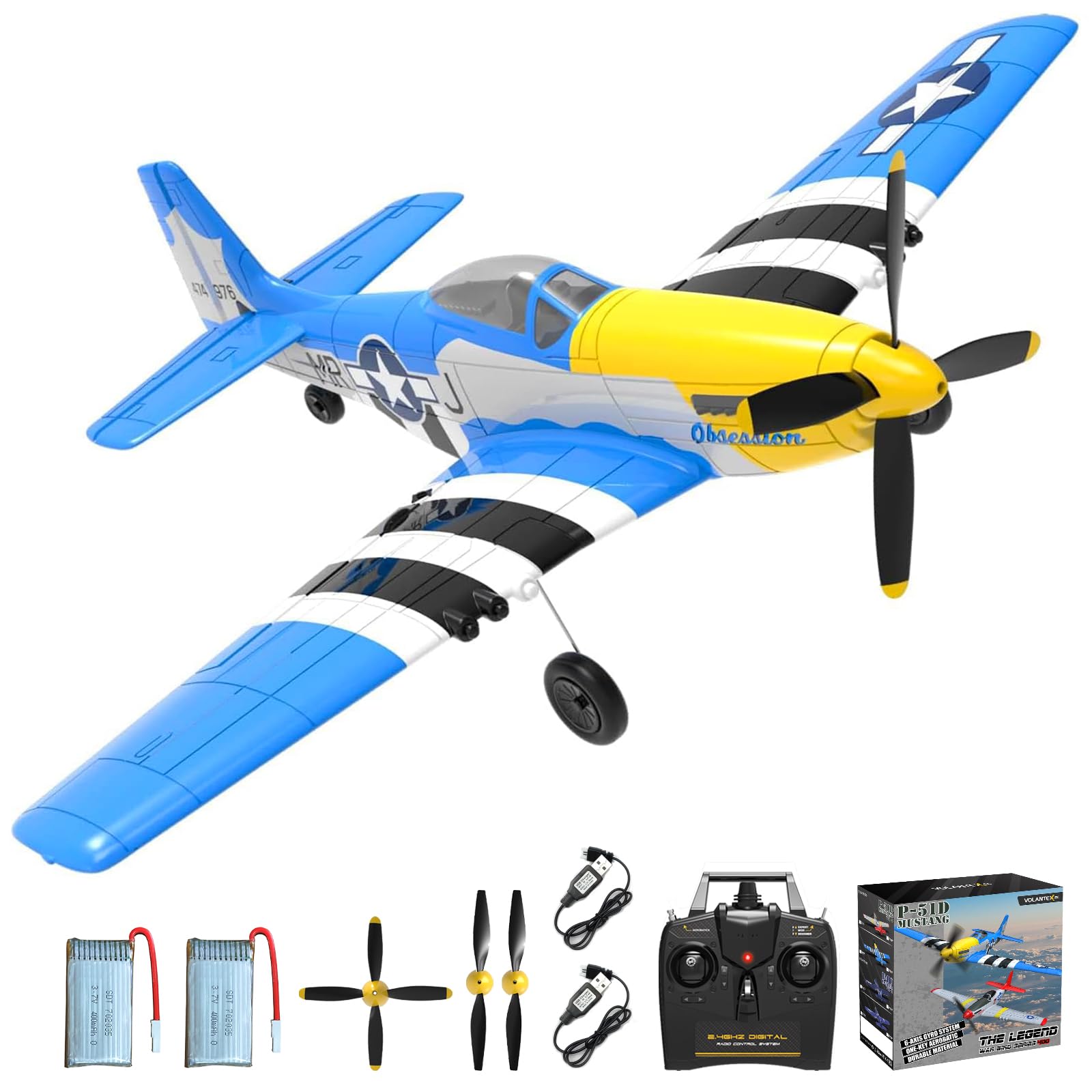 CKYSCHN P51 Mustang RC Plane 4 Channel 3 Modes – Beginners RC Airplane with X-Pilot Stabilization for Adults | One Key Aerobatic 2.4GHz RTF Aircraft for Outdoor