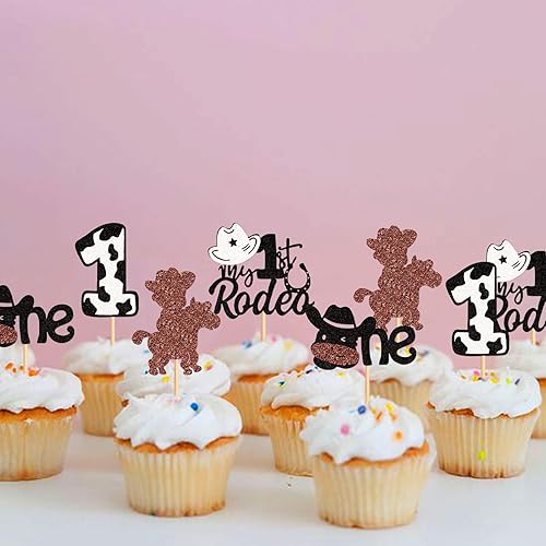 Miniatura 2 de Keaziu 24 piezas Cowboy My 1st Rodeo Cupcake Toppers Riding HorseShoe Sombreros de vaquero tema occidental Feliz Cumpleaños Baby Shower Fiesta