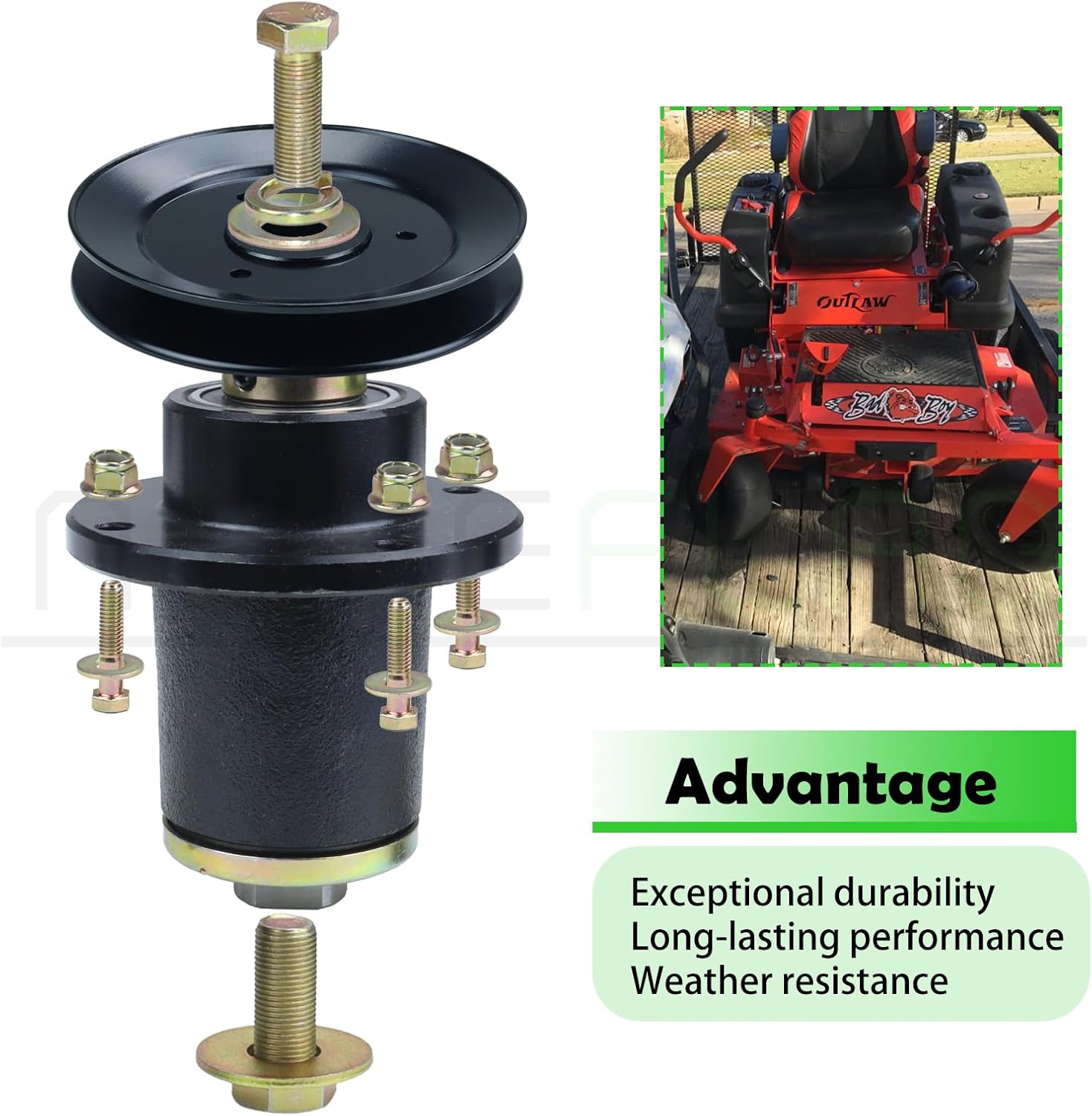 037-6015-50 Spindle Assembly with 033-6006-00 Pulley Replaces 037-6015-00, 037 6015 50, 037601550, 037601500 for Bad Boy ZT Elite 54, Maverick 54, Bad Boy 54, ZT 54 Lawn Mowers