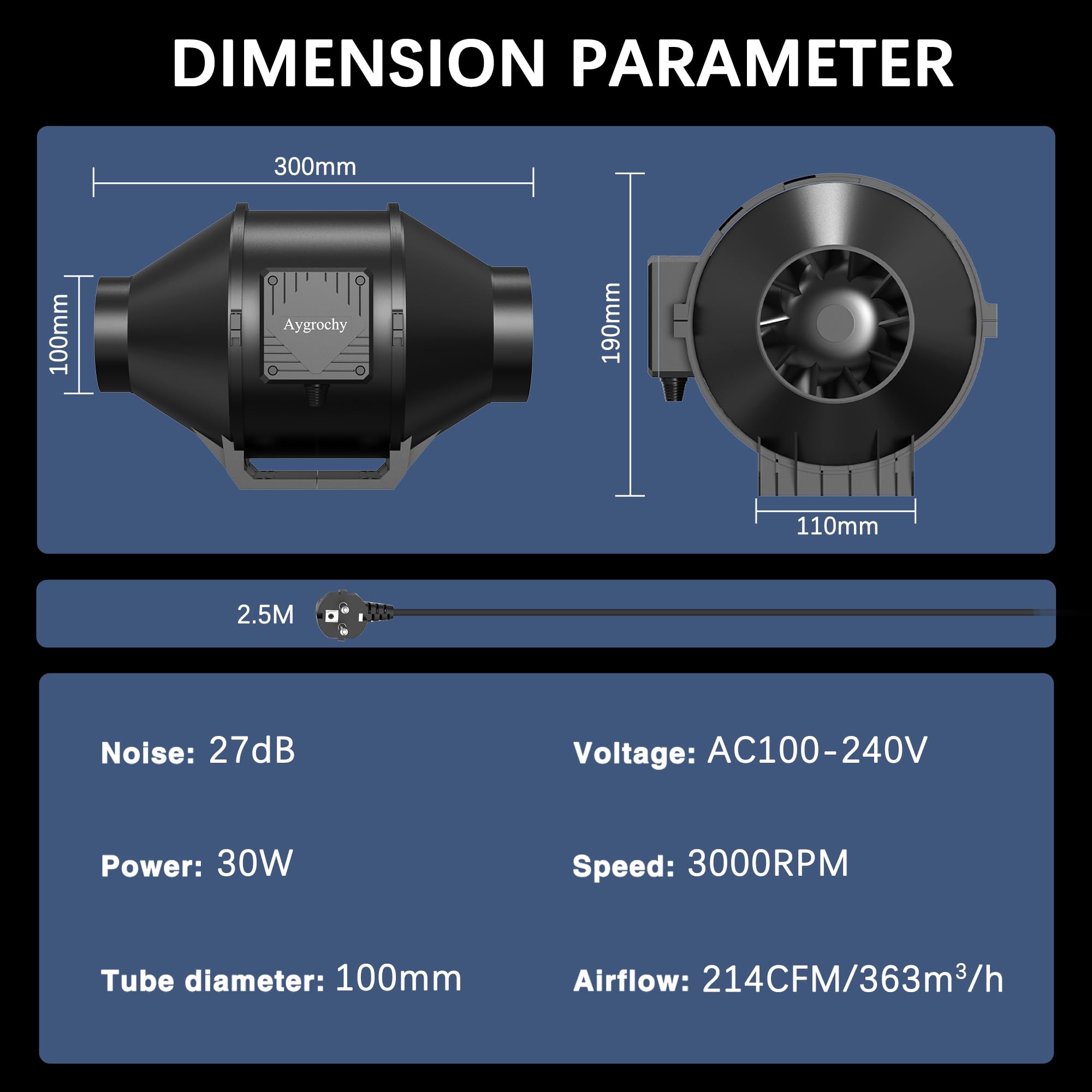 Aygrochy Rohrventilator100mm, Für Belüftung und Abluft