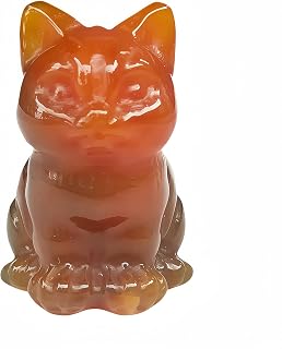 Natural Carnelian Big Faced Cat Crystals and Healing Stones Figures Collectibles,1.5 Inchs Hand Carved Gemstone Animal Sculpture Home Decor for Cat Lovers