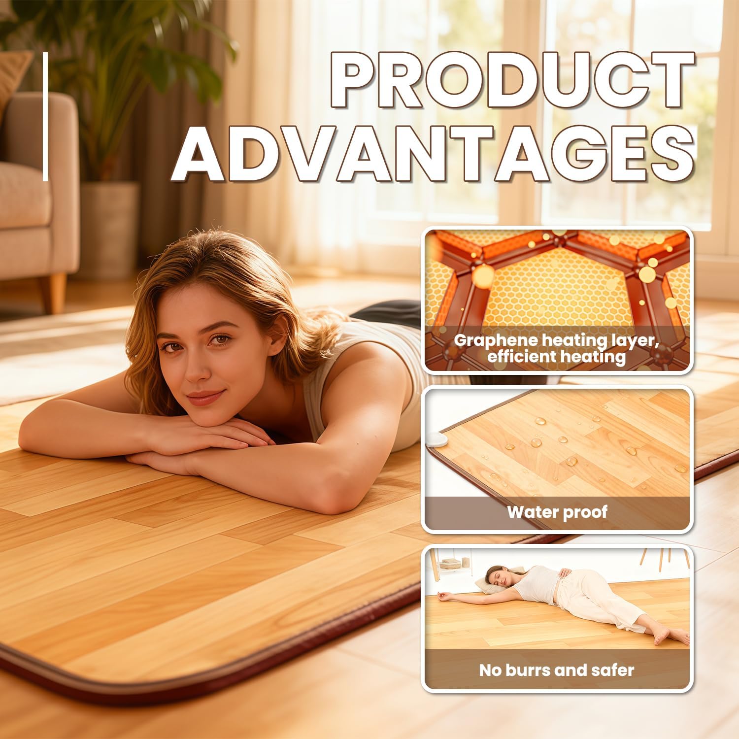 Heated Floor Mats, Heated Floor Carpet, Electric Heated Rug with Adjustable Temperature 12 Hour Timer, Radiant Floor Heater, for Yoga/Indoor/Under Desk (20x39 Inch/50x100 cm) - Image 6