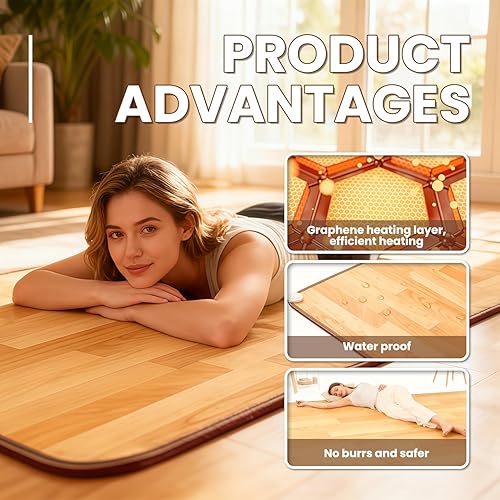 Miniatura 6 de Tapetes calefactables, alfombra calefactable, alfombra eléctrica con temperatura ajustable y temporizador de 12 horas, calentador de suelo radiante,