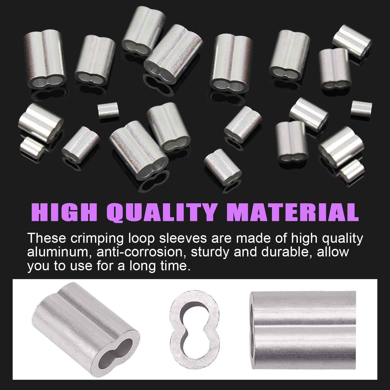 Swpeet Lot de 200 manchons à sertir en aluminium 2 mm pour câble métallique