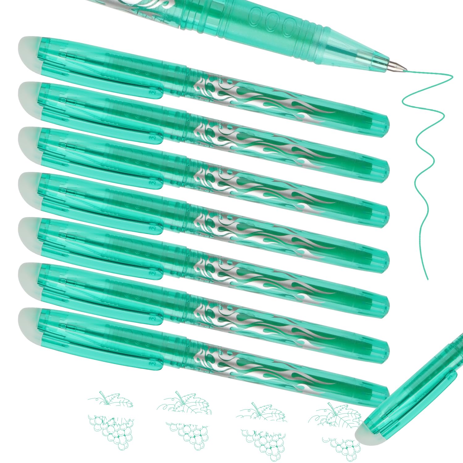 MOTIBACK 7PCS Green Erasable Gel Pens with Rubber Erasers – Smooth Writing Gel Pens for School, Office & Home, Perfect Erasable Pens for Kids & Adults, Easy Corrections, Ideal School Supplies 0.5mm
