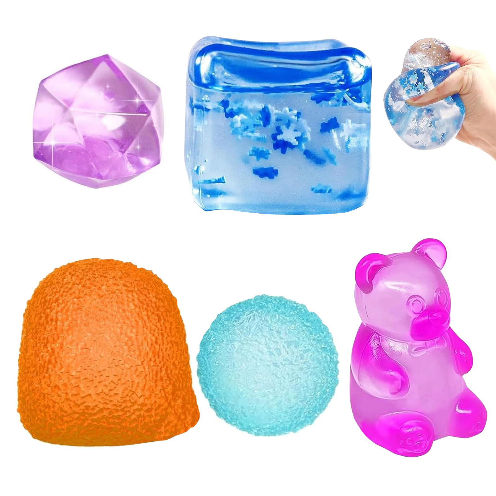 5Pcs Nice Cube Squishy Toys, Large Ice Cube Squishy Stress Balls for Sensory Fidget,Sensory Squeeze Hand Exercise Stress Ball Toys for , For Classroom, Office,Lndoor Outdoor