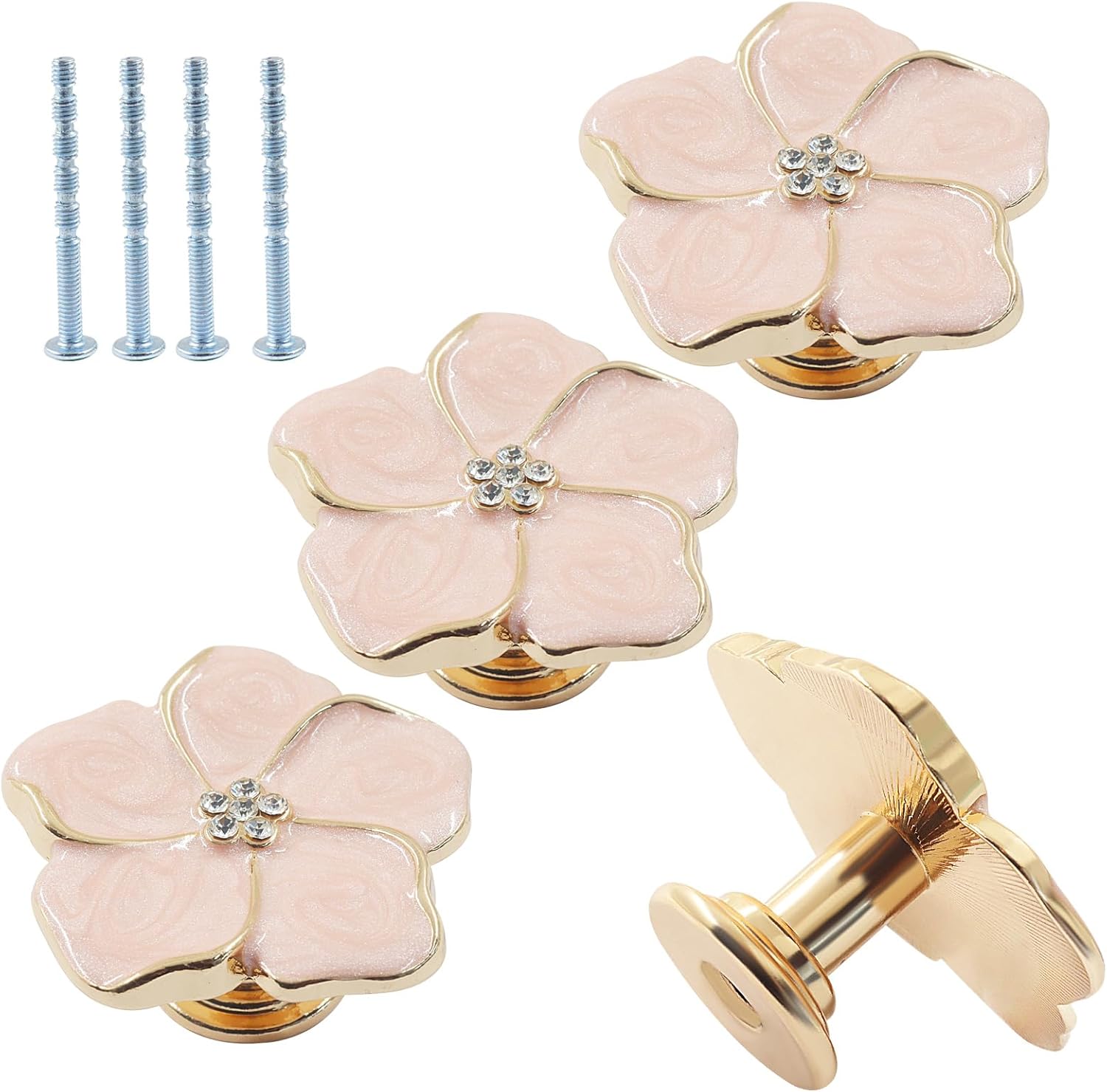 Piutouyar Silver Petal Cabinet Knobs, Flower Shape Drawer Knobs with Diamond Core, Zinc Alloy Floral Knob Decorative Pulls Handles for Kitchen, Dresser, Closet, Wardrobe, Cabinet Handles