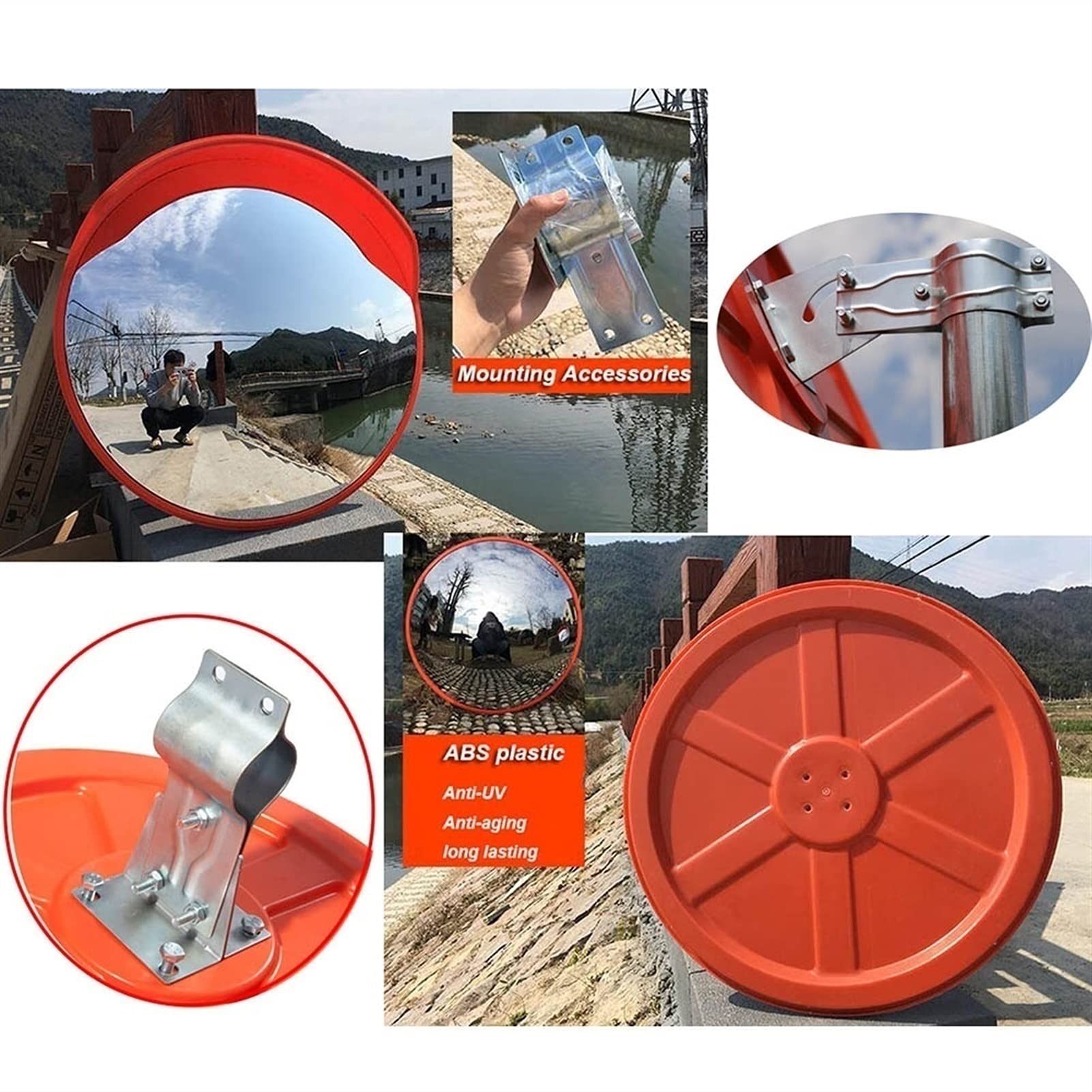 Miroir Convexe de Sécurité et Surveillance avec Support de Fxation, Miroir de signalisation Circulation, Miroir Sortie De Garage, Grand, Rouge (Size : 11.5inch-30cm)