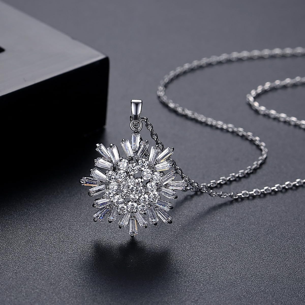 Sparkling CZ Snowflake Pendant Christmas Necklace for Women Silver Luxury Fashion Crystal Winter Flower Adjustable Chain Choker Necklaces Dainty Thanksgiving Xmas Party Holiday Festival Costume Jewelry Gift - Image 4
