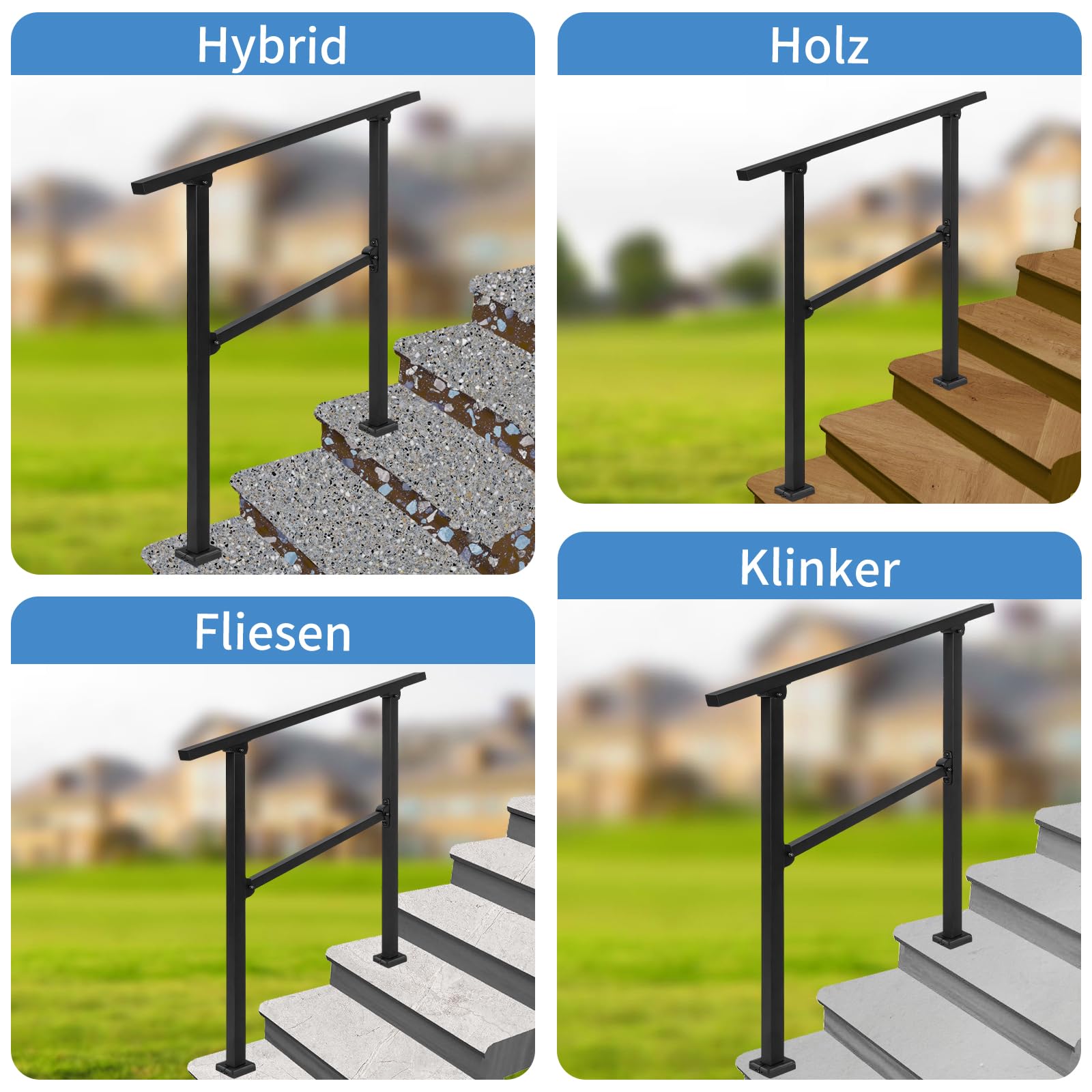 OUUTMEE 100cm Barandilla para Pasos escalones exteriores de hierro forjado para escaleras, ajustable para 2-3 escalones, barandilla de terraza, kit de barandilla interior para escalones de