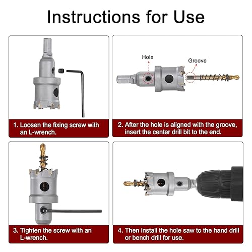 Miniatura 5 de HARFINGTON Juego de 7 piezas de sierra de agujero de carburo de 34 "- 2" TCT (punta de carburo de tungsteno) con 7 brocas extra chapadas en titanio