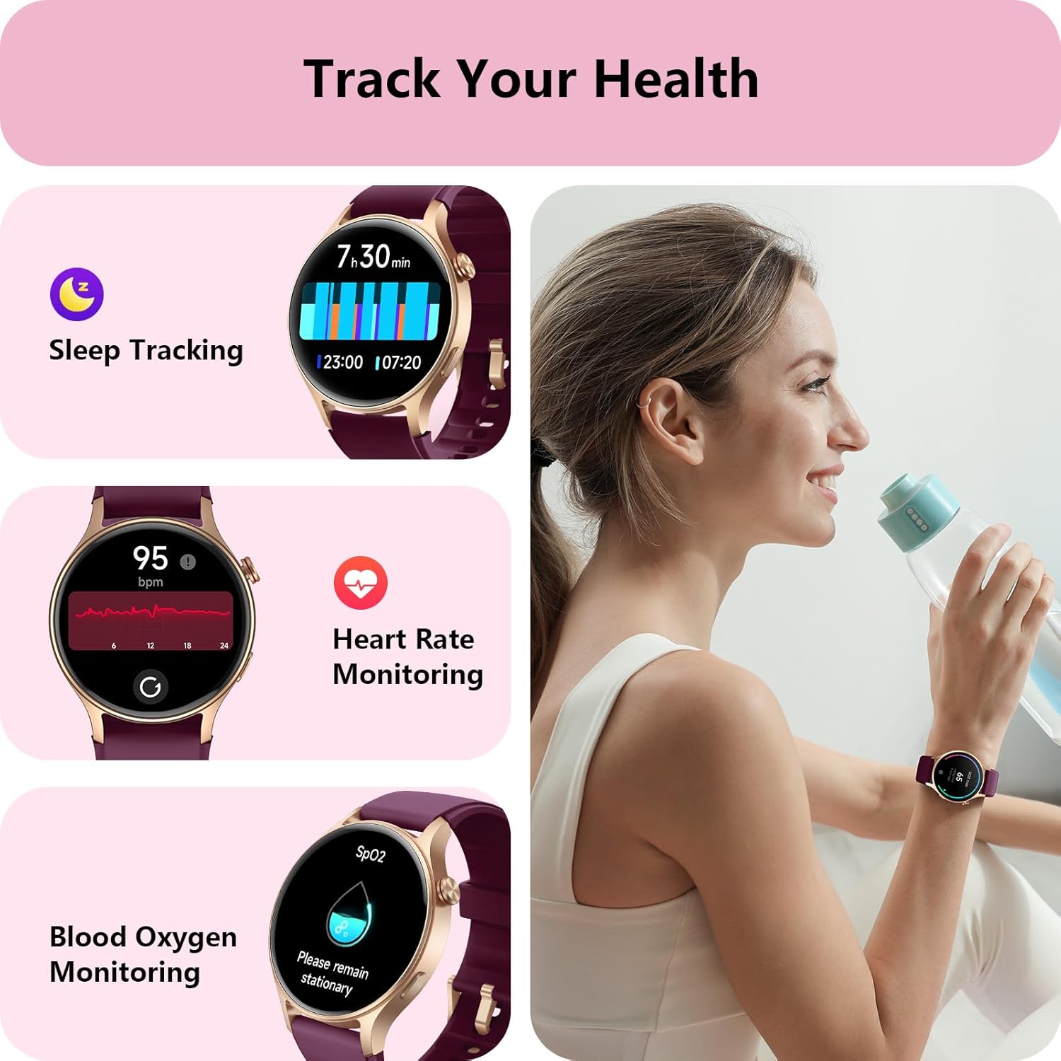 Smart Watch for Women, Answer/Makr Call, 1.32'' AMOLED Ultra-Clear Screen Fitness Trackers with Heart Rate/Sleep/SpO2 Monitor, Smartwatch for iPhone/Samsung/Android, 110+ Sport Modes, 3ATM Waterproof - Image 2