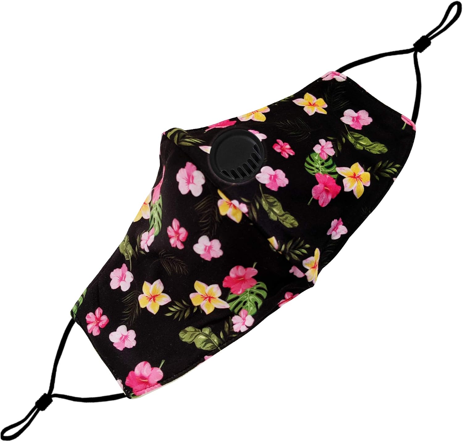 Washable Vent Face Mask with Adjustable Ear Loops and nose wire - 3 Layers, 100% Cotton Inner Layer - Cloth Reusable Face Protection with Filter Pocket -Suitable for Indoor & Outdoor (Black Floral)