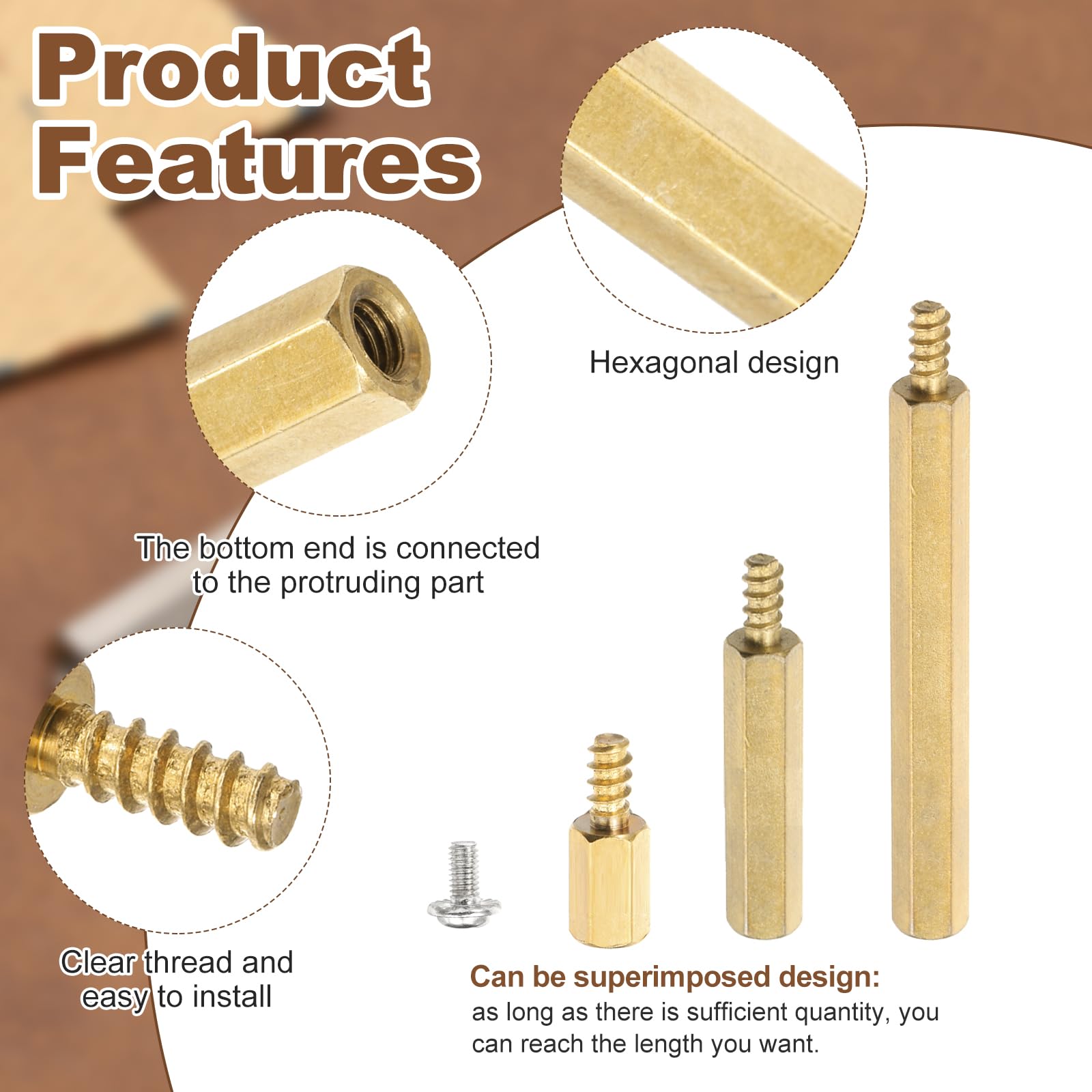 PATIKIL 24 Set M3 Hex Standoffs Brass, M3 x 8mm + 8mm Studs Male to Female Motherboard Standoffs Spacers Pillars, Gold, with Screw - Image 3