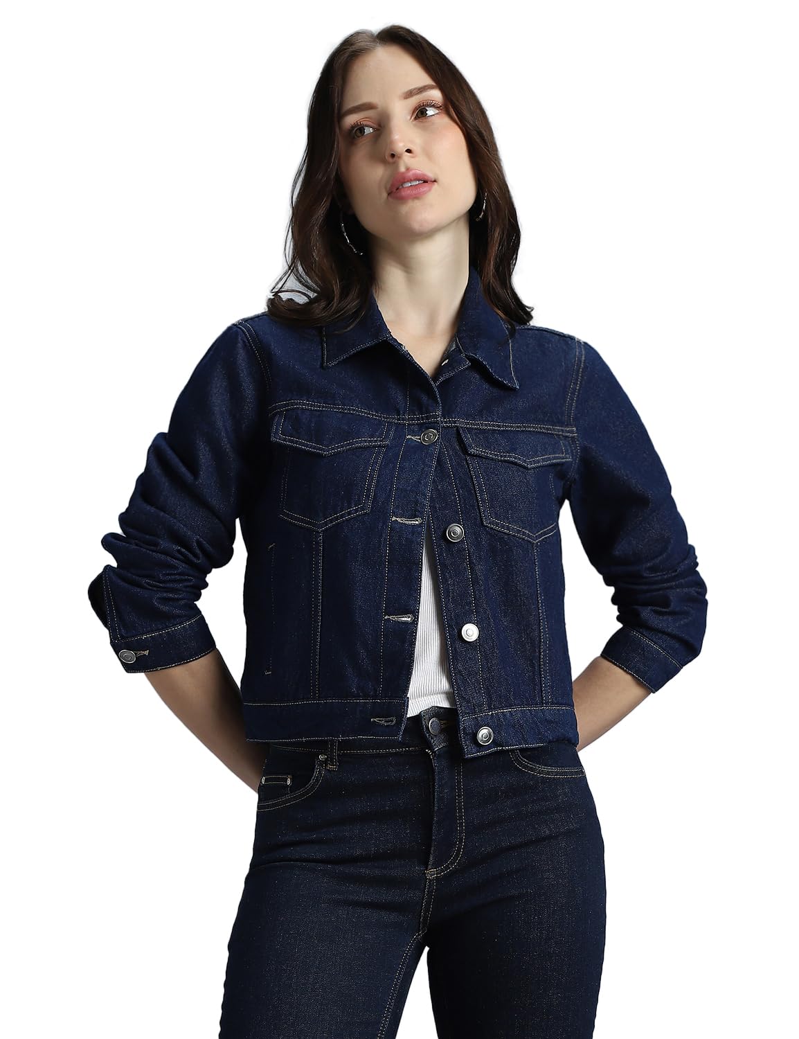 INKD Women's Overdyed Trucker Denim Jacket - Jacket for Women | 100% Cotton | Double Flap Pocket | Regular Fit | Full Sleeve Jacket