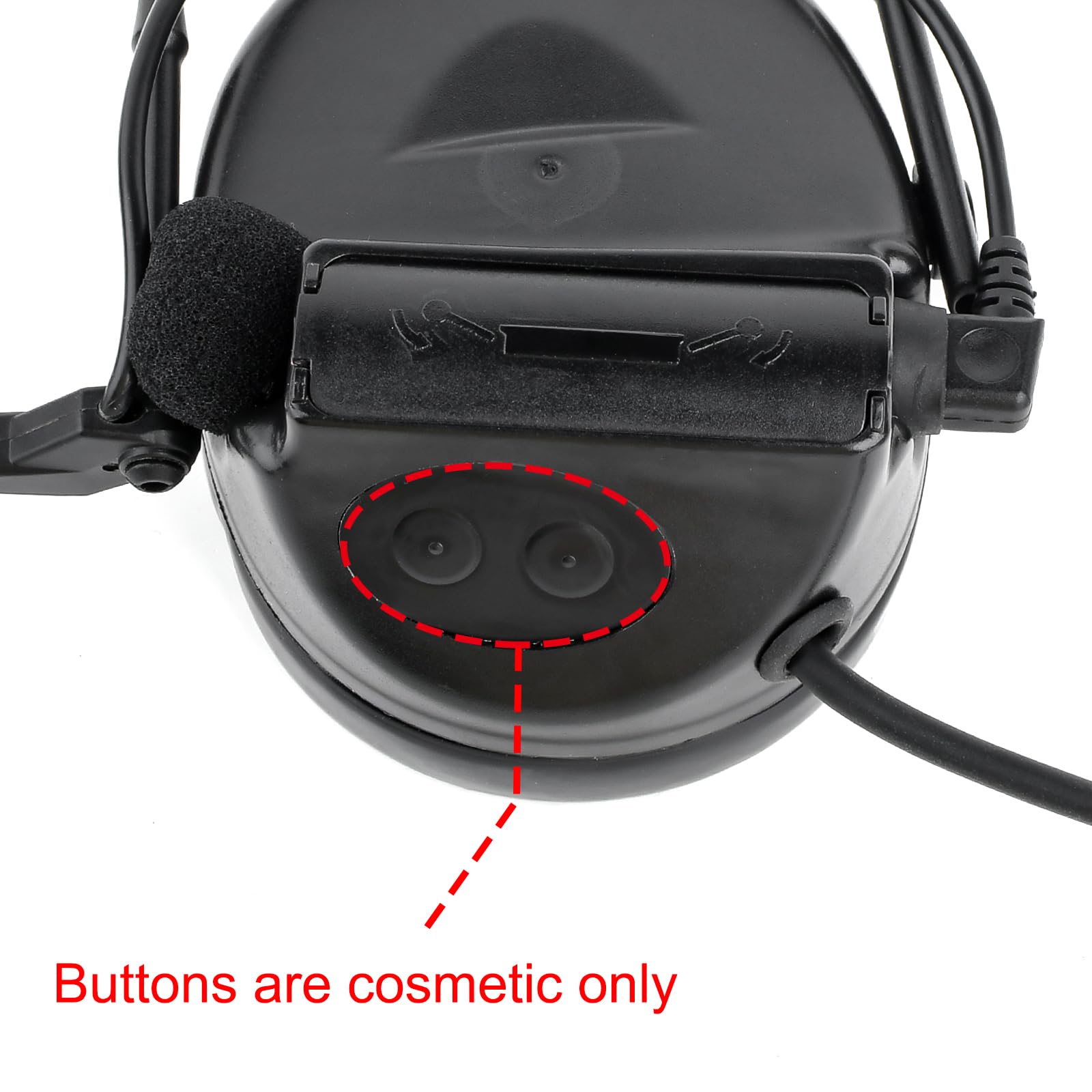Auriculares tácticos montados en la cabeza con micrófono desmontable, juegos de deportes al aire libre, cosplay, auriculares de comunicación sin función de reducción de ruido (negro), Negro,
