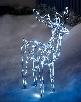 WeRChristmas Pre-Lit 3D Twinkling Reindeer Christmas Decoration with 90-LED, 78 cm - Large, White