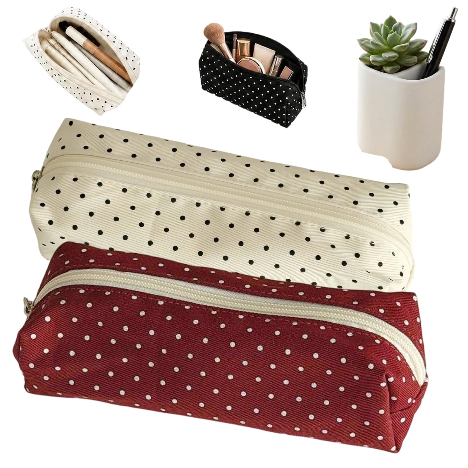 Cute Polka Dot Pencil Case, Pencil Case Polka Dot Cute Y2k Makeup Bag，2A
