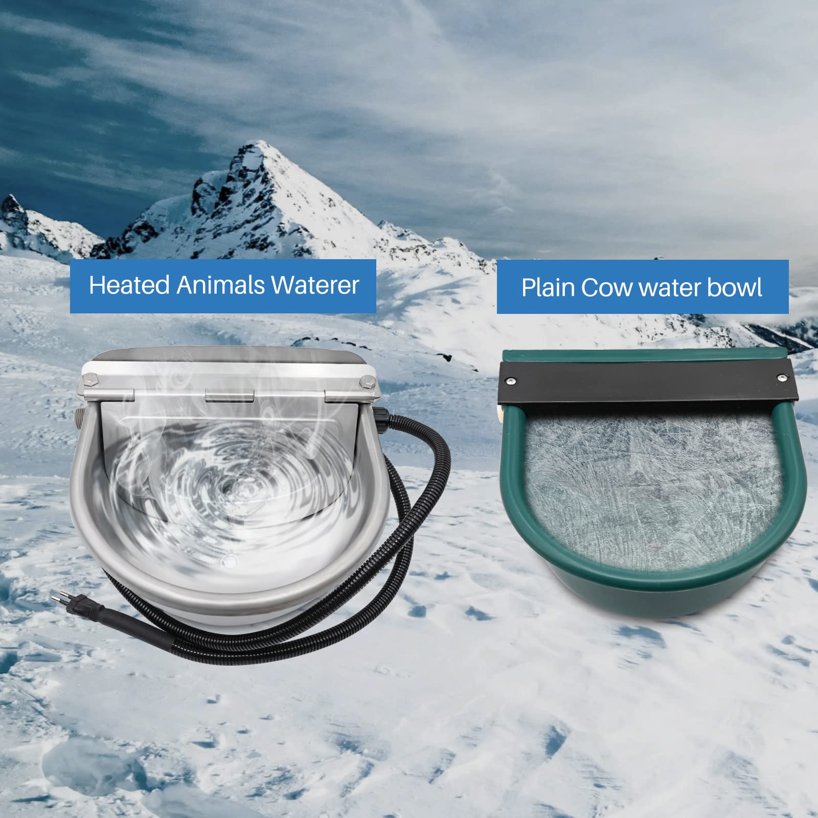 Bebedero de natación con calefacción de 24 V/220 V con tapón de desagüe de acero inoxidable calentado Termostato automático a prueba de heladas, bebidas para caballos de ganado ovejas (220 V)
