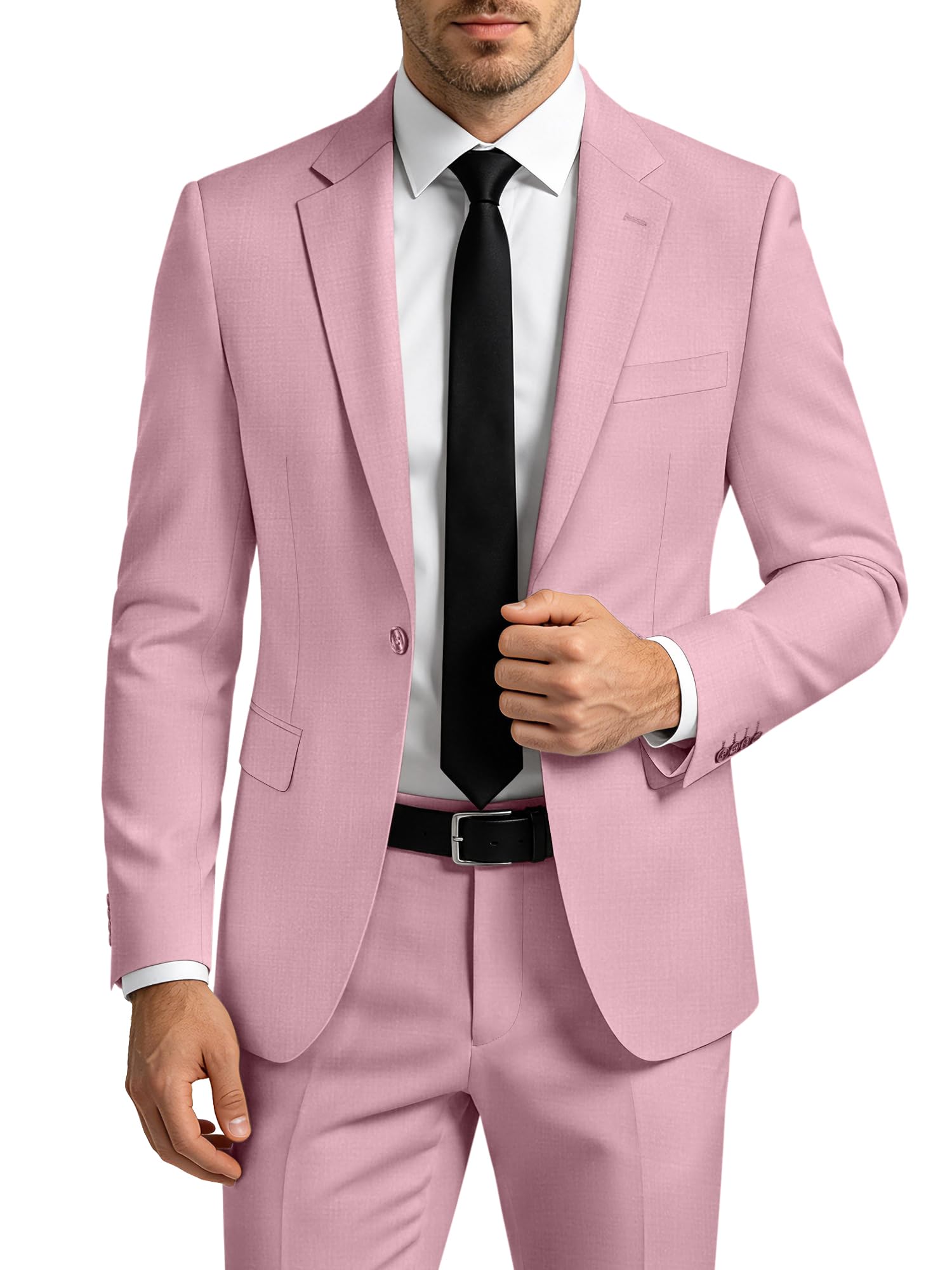 Mens Suit 2 Piece Suits for Men One Button Slim Fit Solid Jacket &amp; Pants Tuxedo Set Business Wedding Party Prom