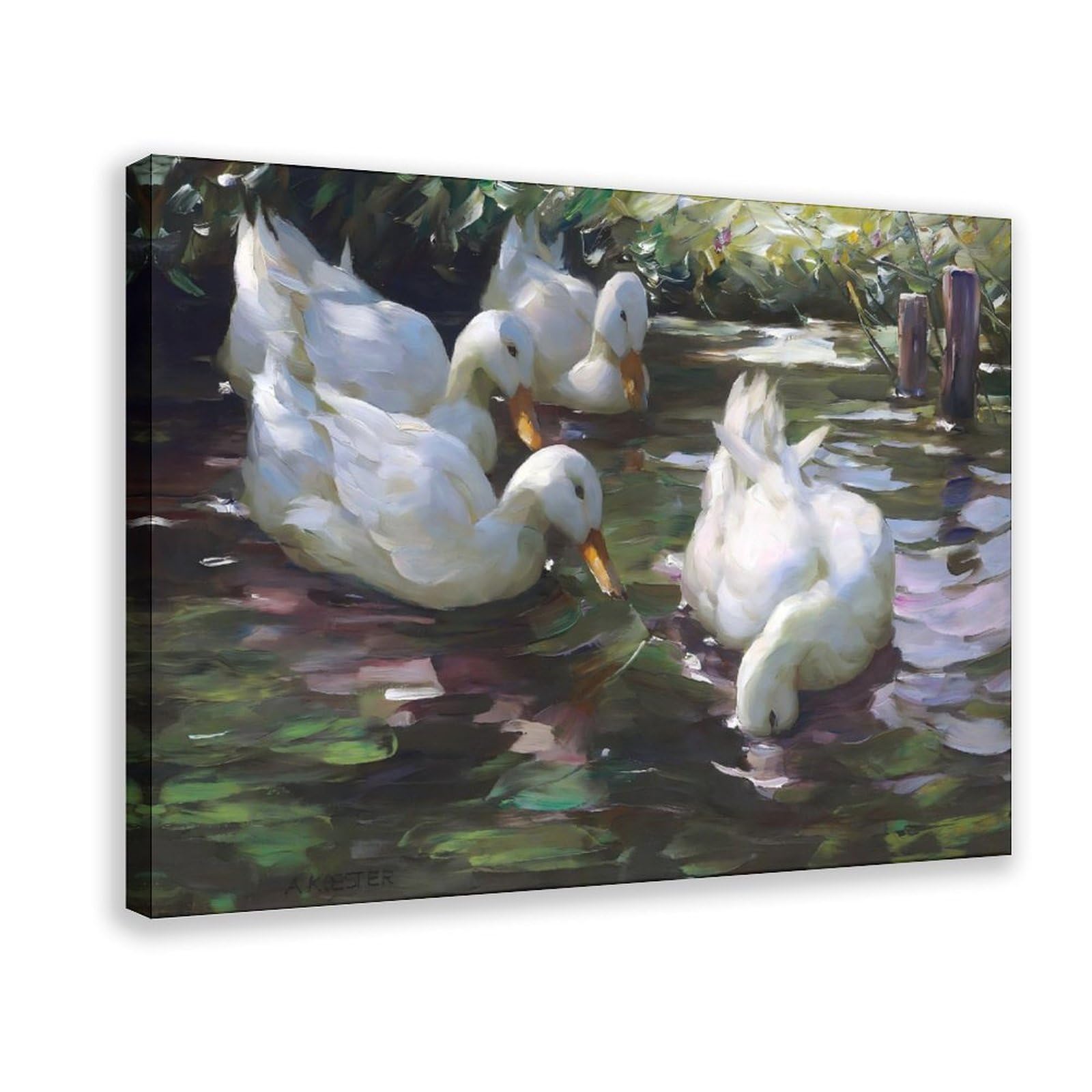 WCYB Four Ducks on The Pond by Alexander Max Koester Art Print Posters Prints Canvas Deco Paintings Wall Art Hangable Frame 8" L X 12" W