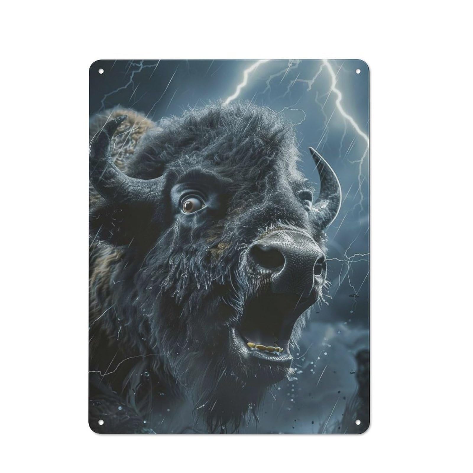 Junmoney Bison Lightning 40X30cm Retro Tin Sign With For Living Room Or Hallway, A Decorative Metal Sign For Living Rooms And Hallways