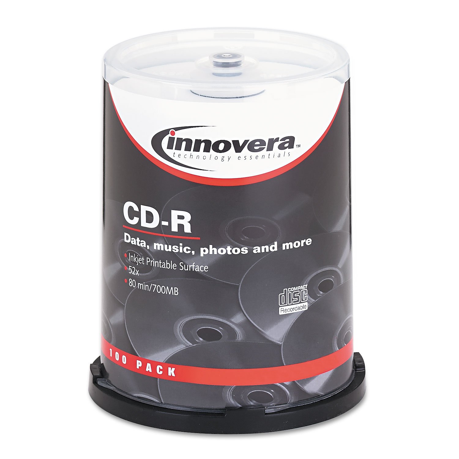 Innovera 77815 CD-R Discs Hub Printable 700MB/80min 52x Spindle Matte White 100/Pack