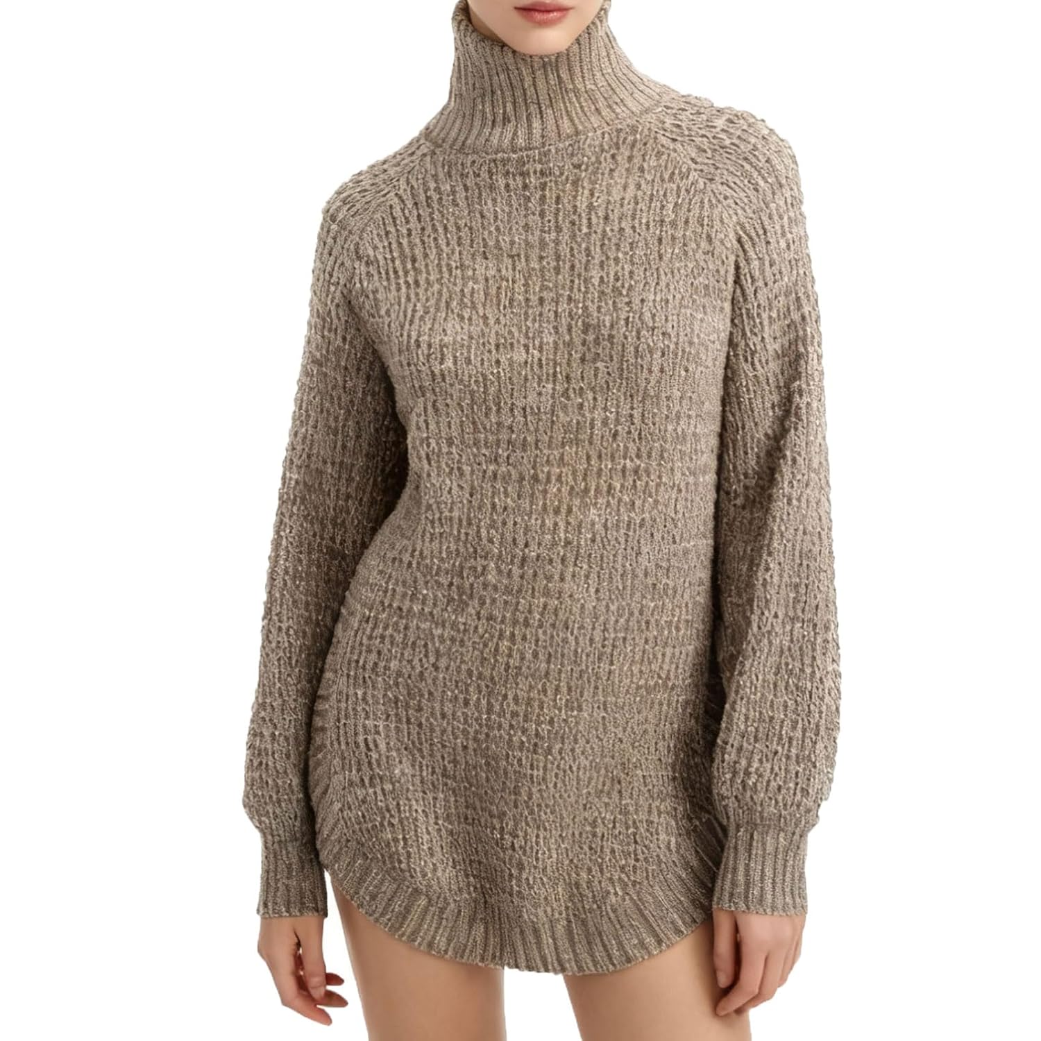 Womens Oversized Turtleneck Sweater Dress Textured Knit Design in Wine Light Gray Taupe Long Sleeve Mock Neck
