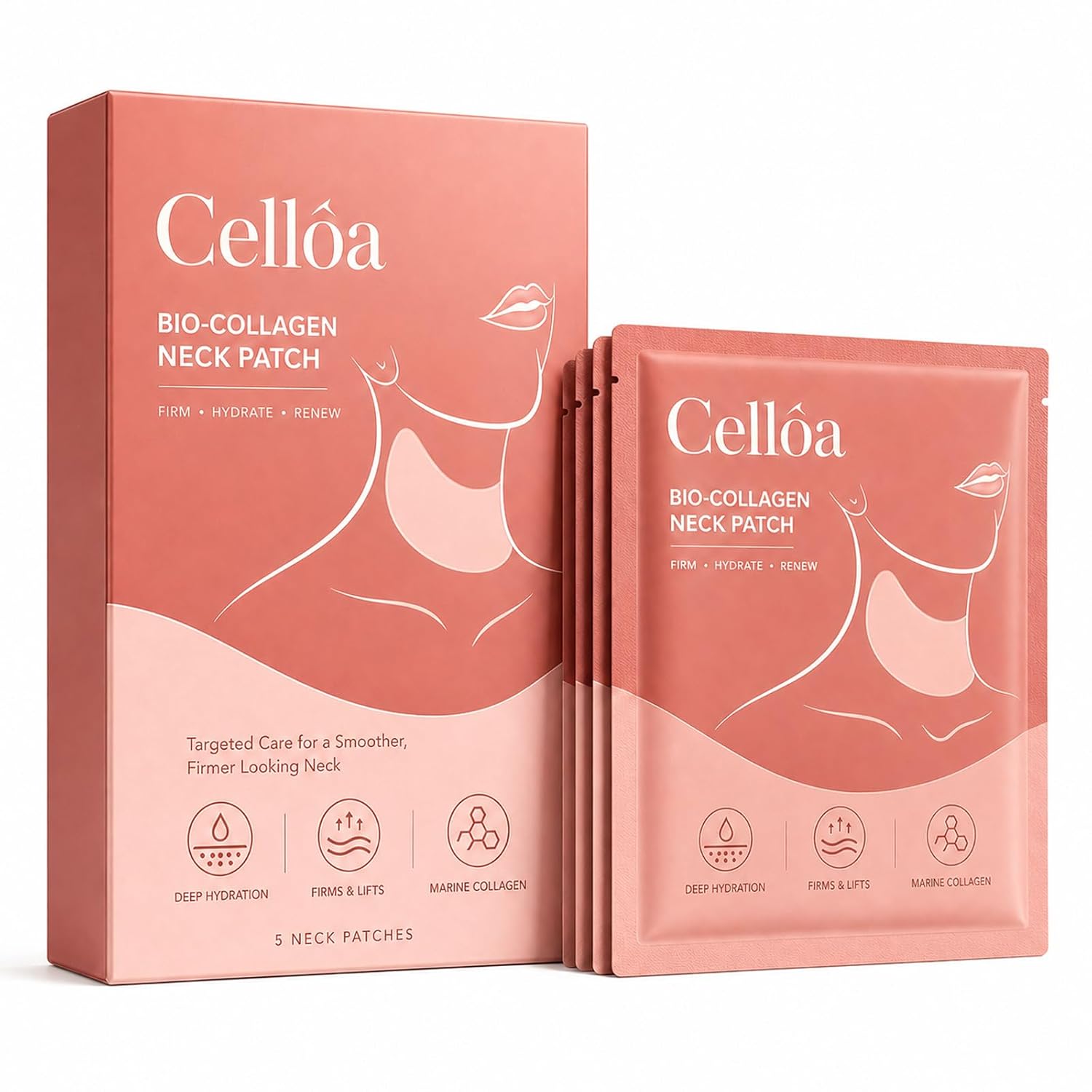 CELLOA Collagen Neck Mask (5-Pack) — An Ideal Neck Care Solution for Both Men and Women.