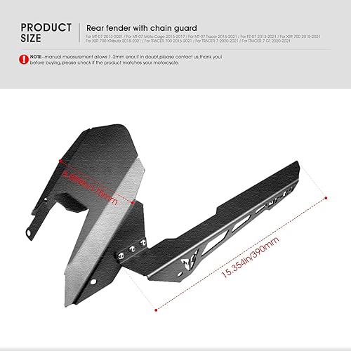 Miniatura 3 de Kit de cubierta de cadena con guardabarros trasero compatible con MT-07 MT07 2013-2024 compatible con Tracer 7  GT 2021-2024 para Tracer 700