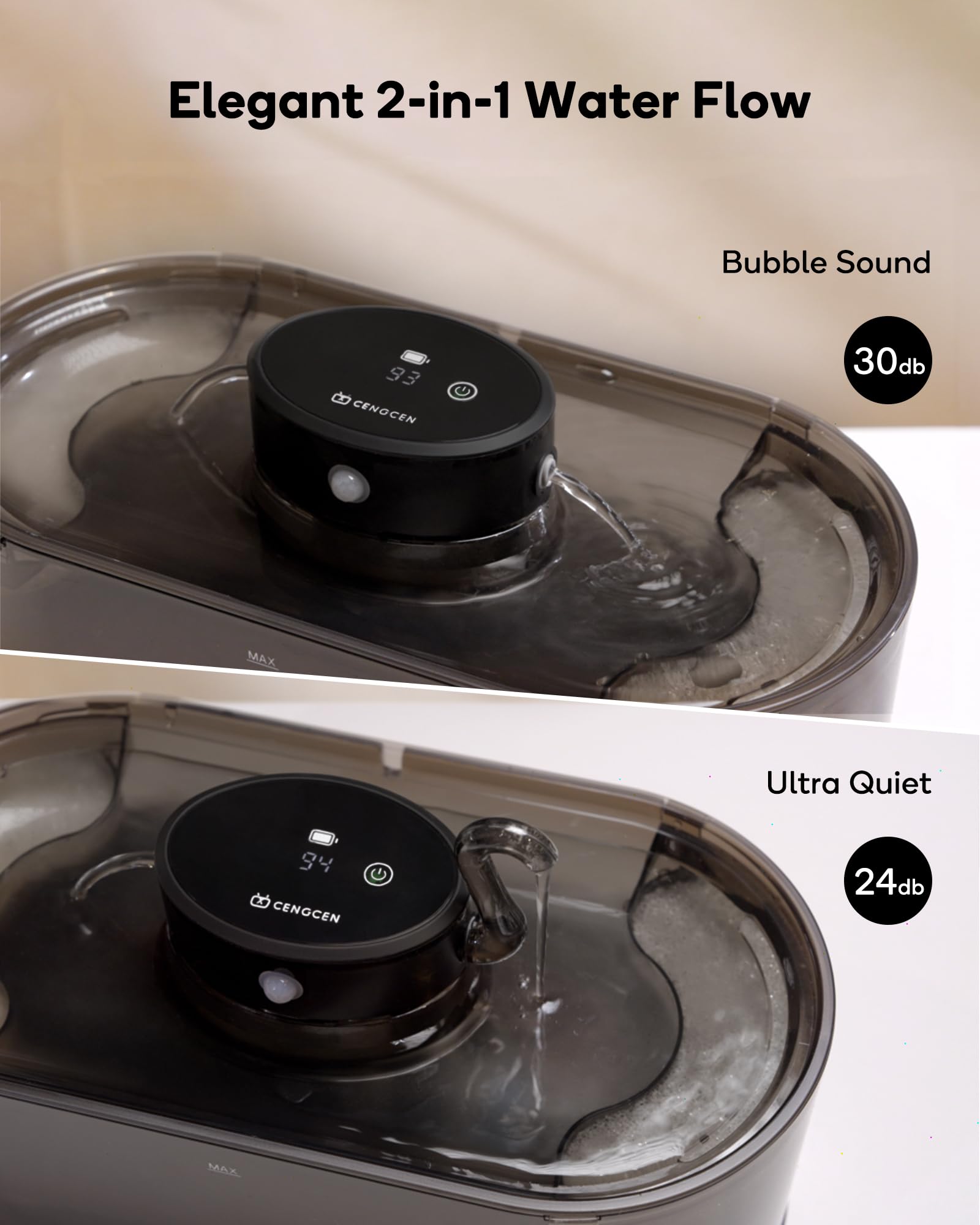 Fuente de agua para gatos, inalámbrica, 3,2 l, fuentes inalámbricas para gatos, para beber, fuentes de agua para mascotas para gatos de interior, dispensador automático de agua para gatos, funciona