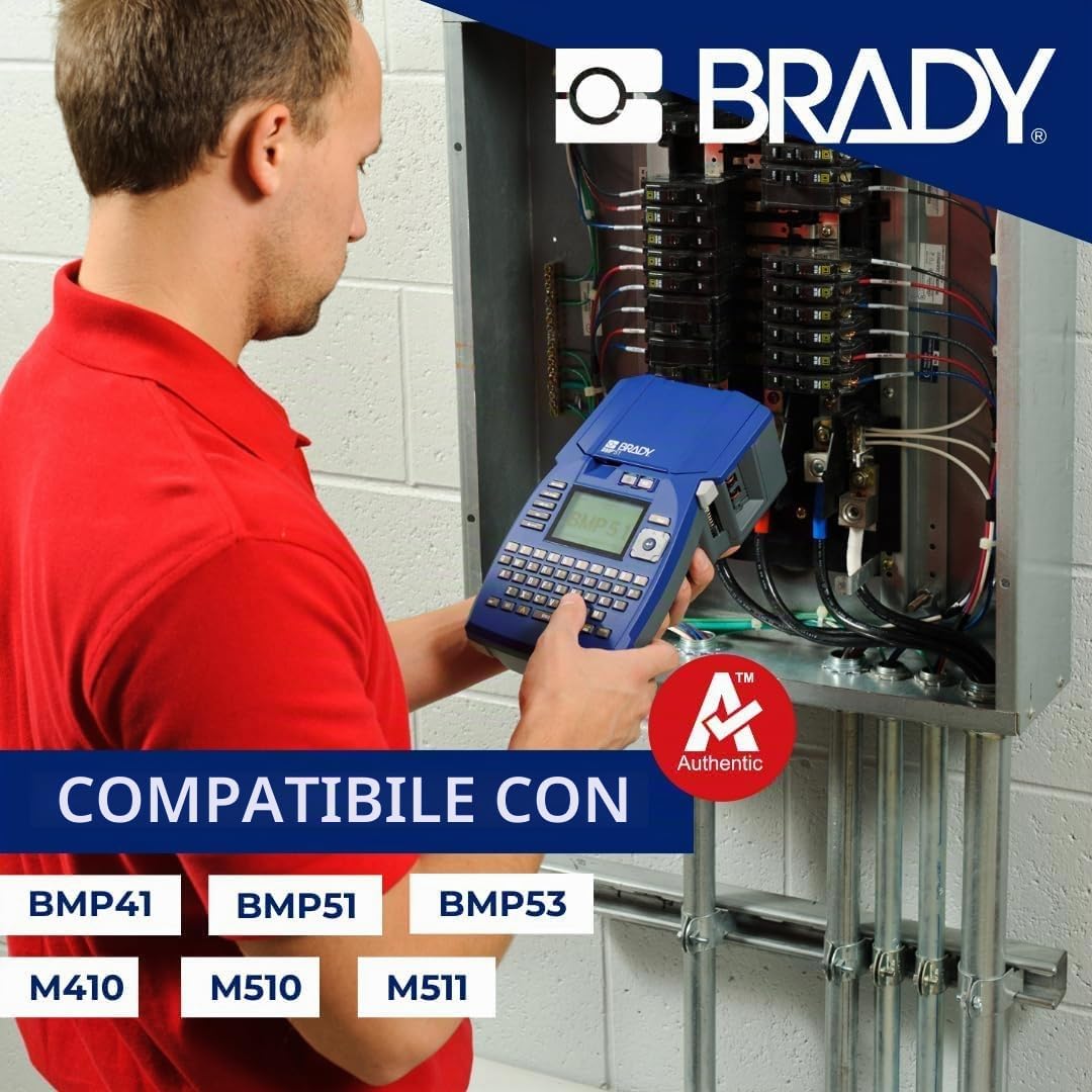 Brady Nastro in Vinile per Stampante Etichette BMP41, 51, 53/M511 - Etichette Adesive - Nero su bianco (25,40 mm x 7,62 m) - M4C-1000-595-WT-BK