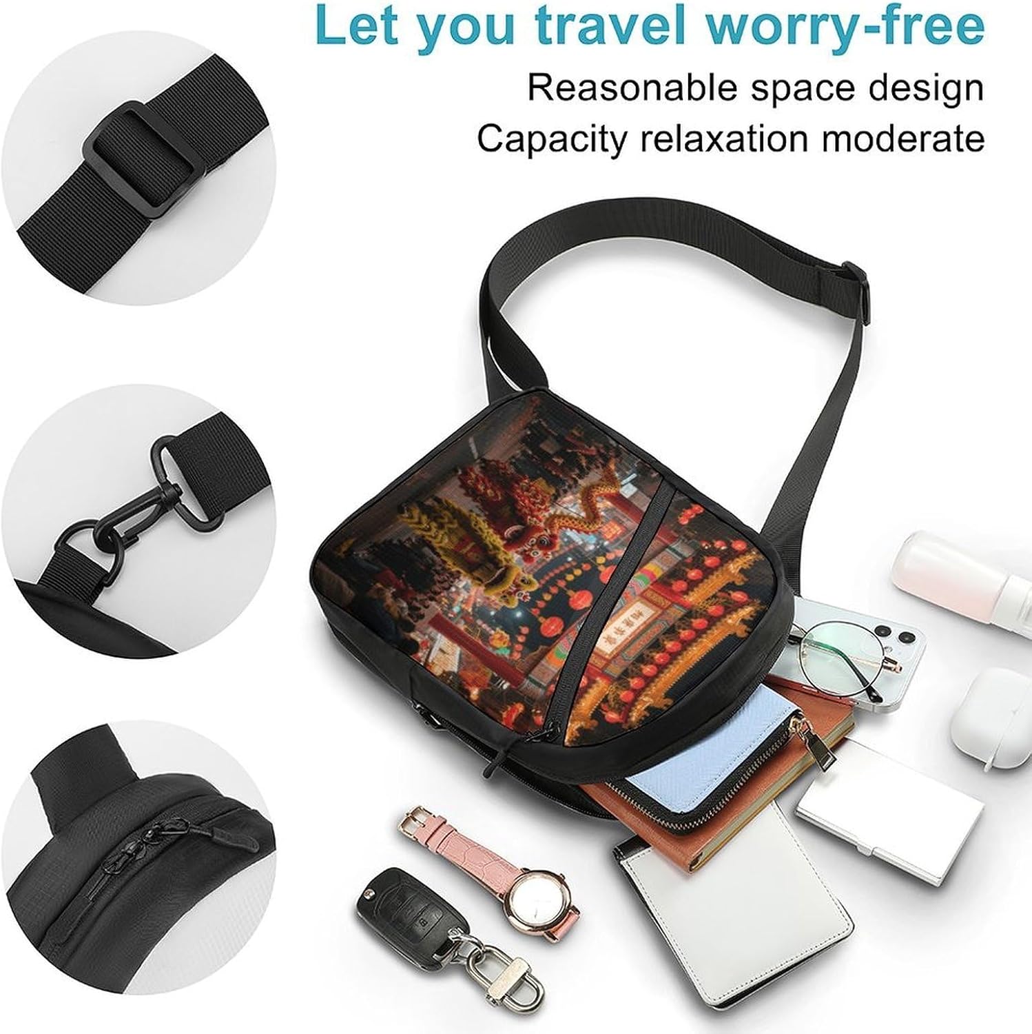 Chinatown Archway Sling Bag Crossbody Chest Bag Fanny Pack | Foldable Oxford Cloth Crossbody Bag with Internal Storage Bag Adjustable Sling Backpack Compact Lightweight for Travel Hiking